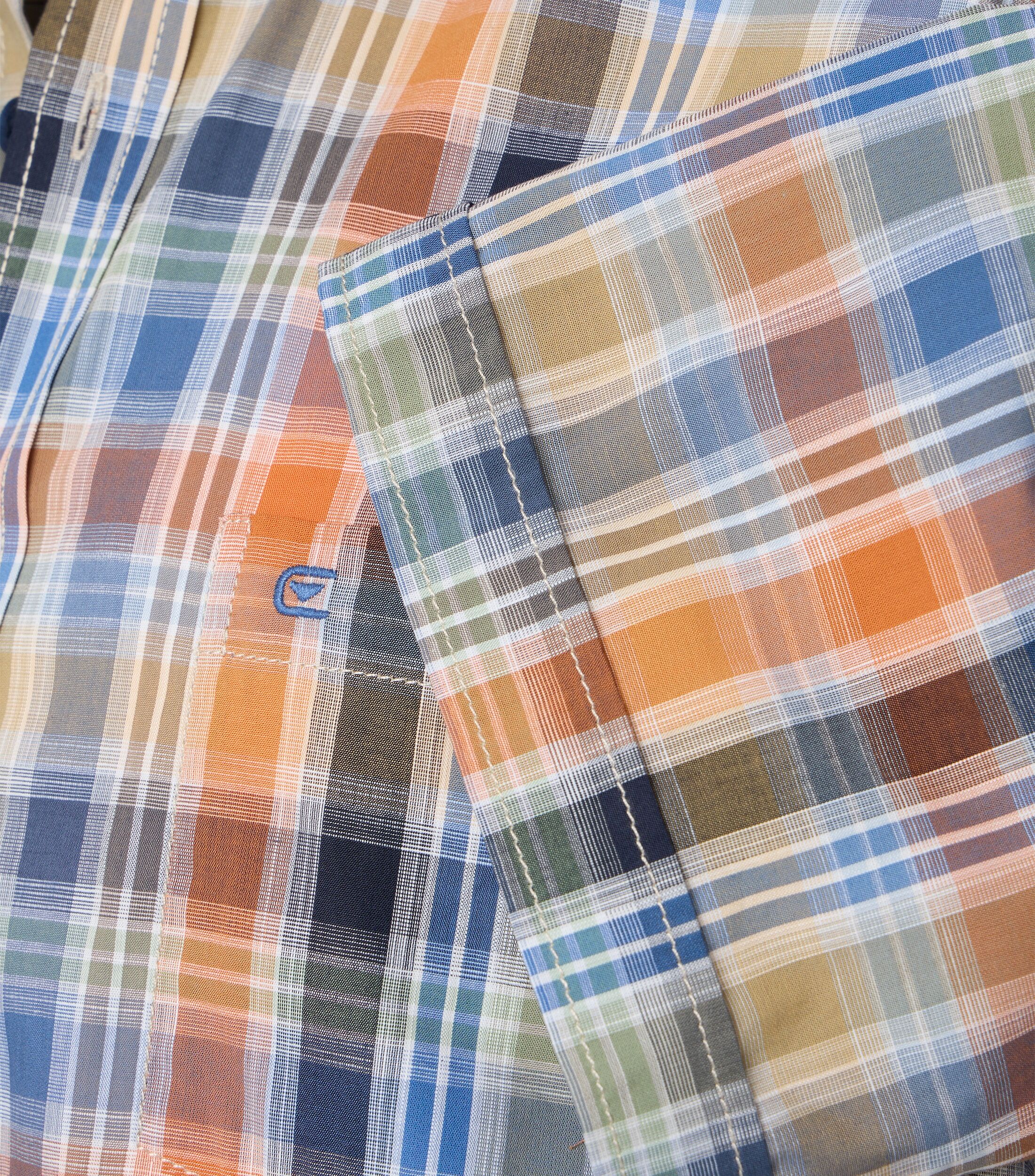 CASA MODA Sport casual fit overhemd, korte mouw, chambray, oranje, blauw, wit en groen geruit