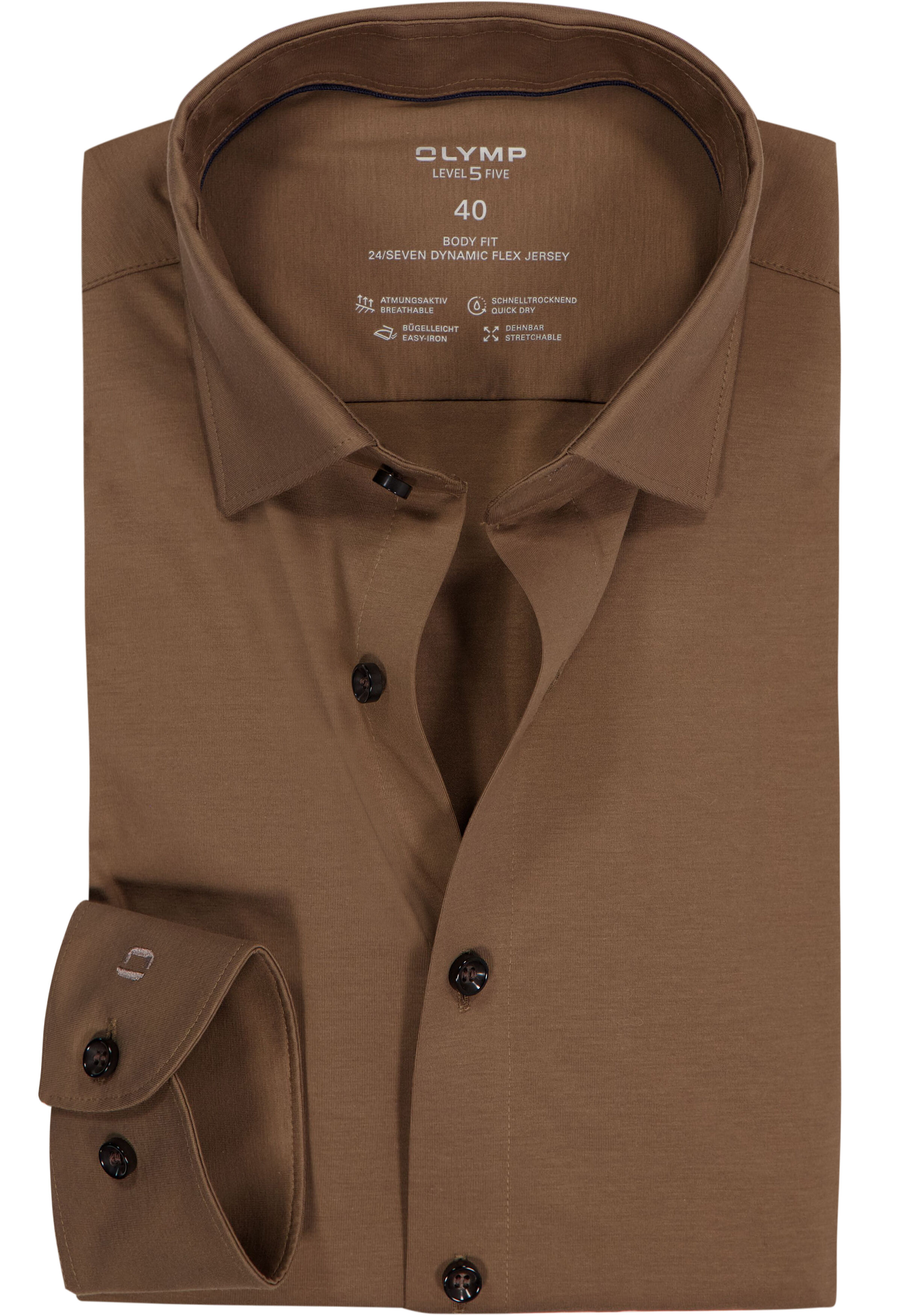 OLYMP 24/7 Level 5 body fit overhemd, tricot, beige