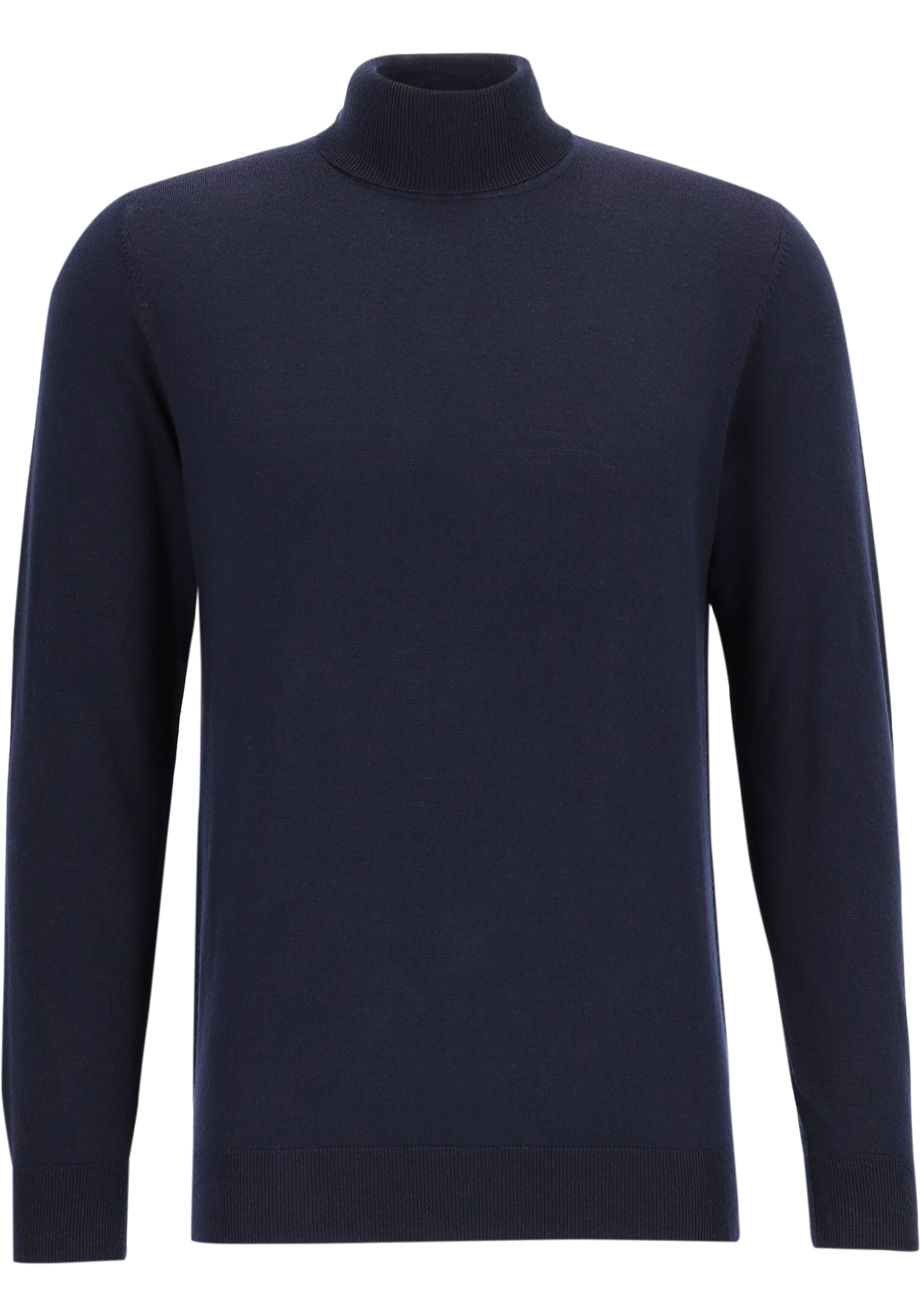 Profuomo heren trui wol, slim fit coltrui, donkerblauw