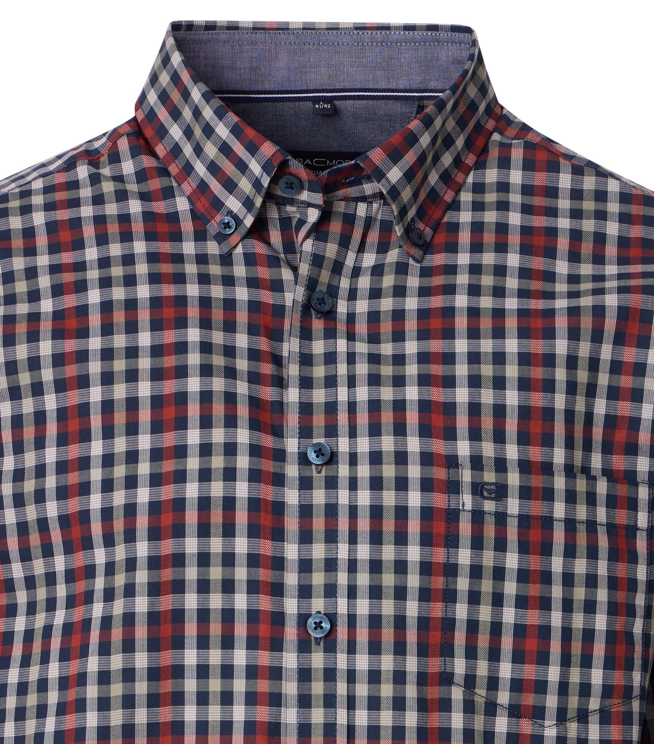 CASA MODA Sport casual fit overhemd, korte mouw, dobby, donkerblauw met rood, wit en beige geruit
