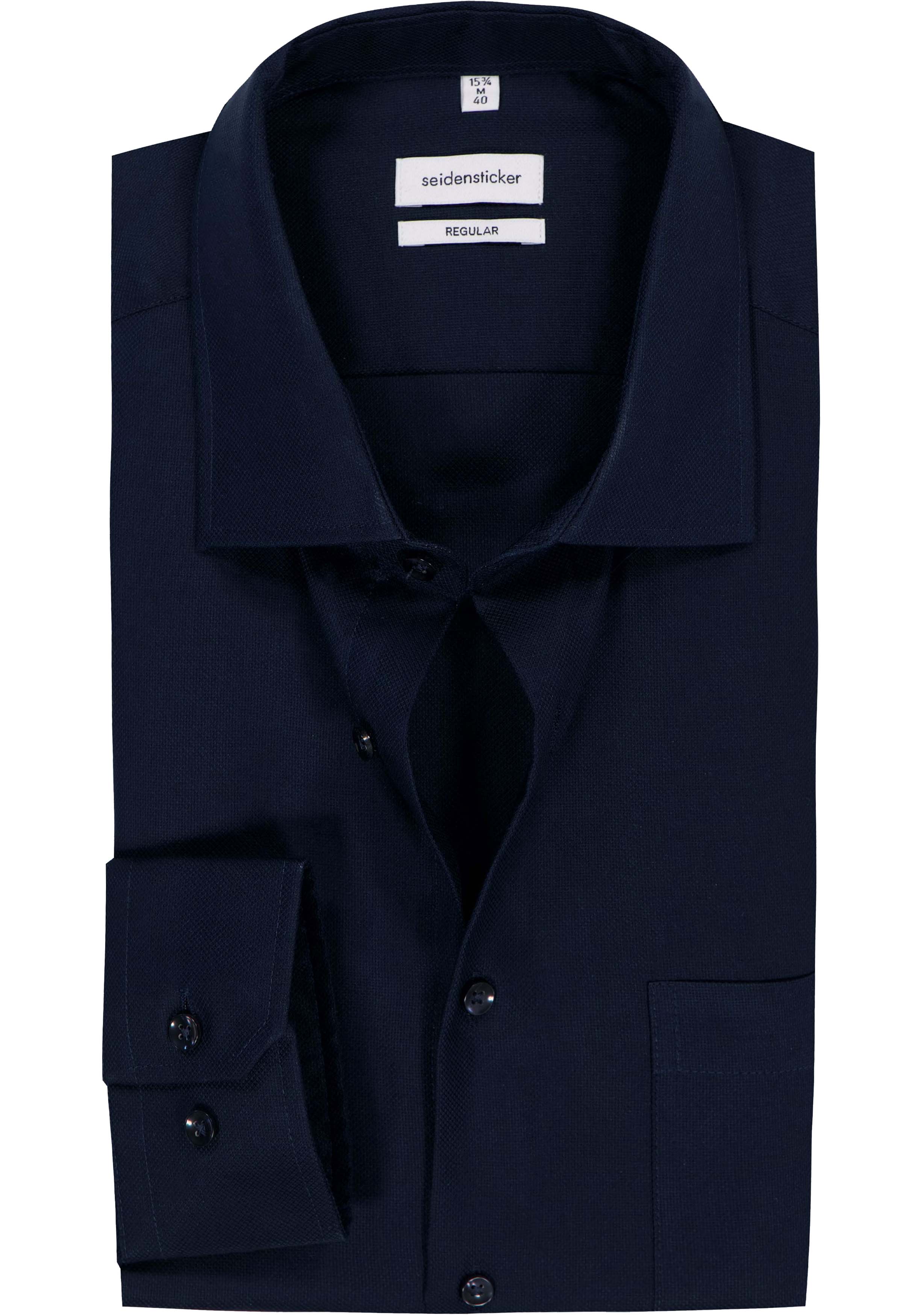 Seidensticker regular fit overhemd, donkerblauw structuur