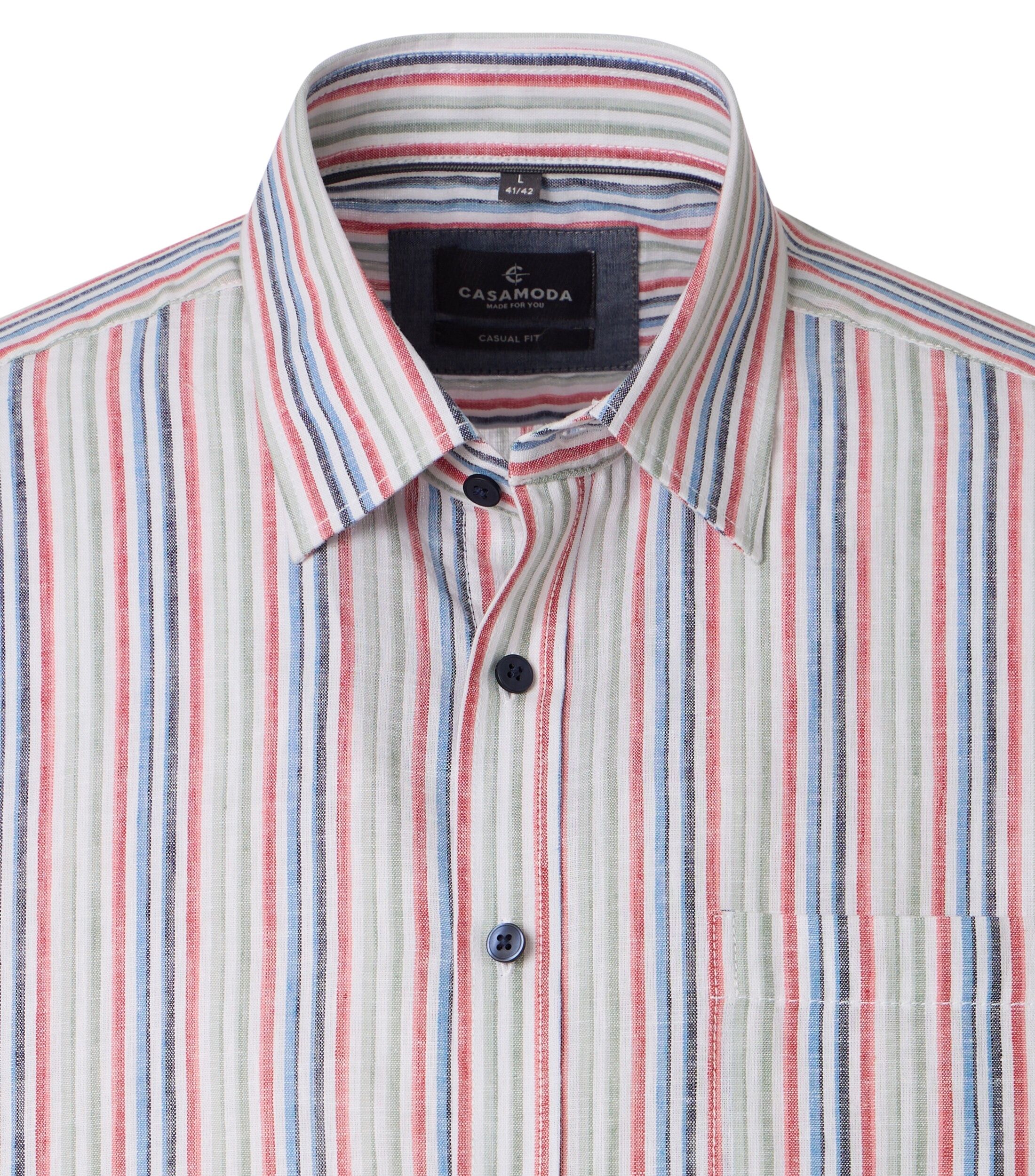 CASA MODA Sport casual fit overhemd, korte mouw, structuur, wit, rood, blauw, groen gestreept