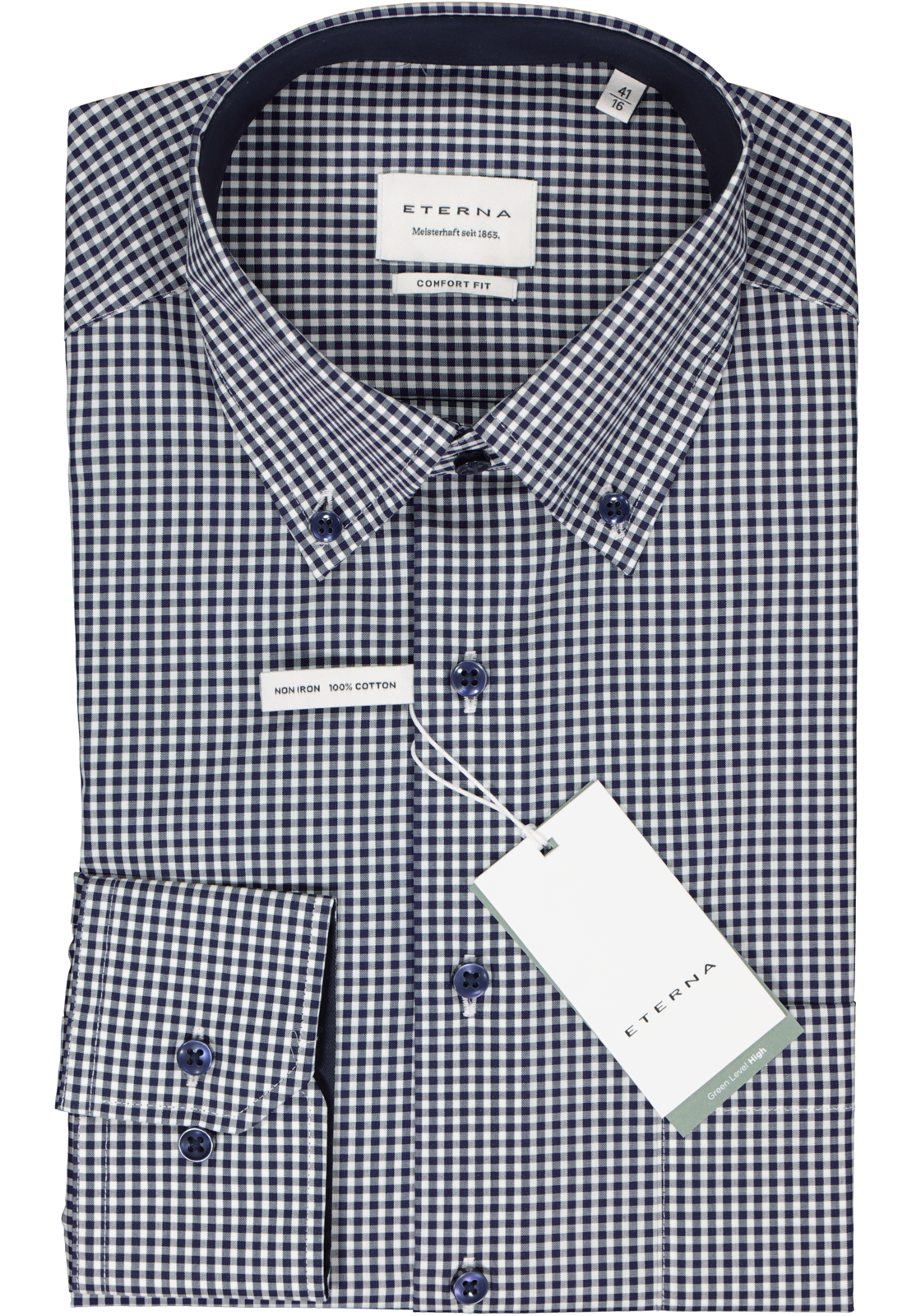 2-4067159152321_eterna-overhemd_HR ETERNA comfort fit overhemd, popeline, middenblauw met wit geruit (contrast)