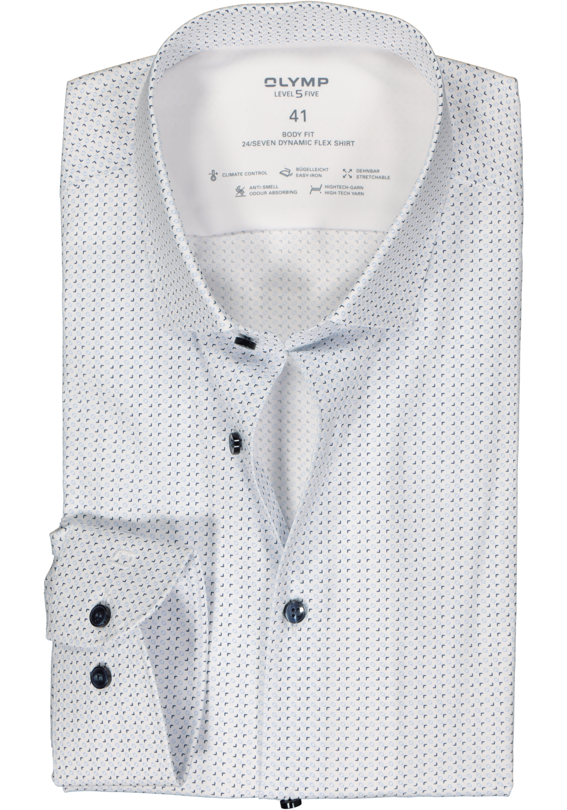 1-4066425586211_olymp-overhemd_HR OLYMP 24/7 Level 5 body fit overhemd, popeline, wit met blauw dessin