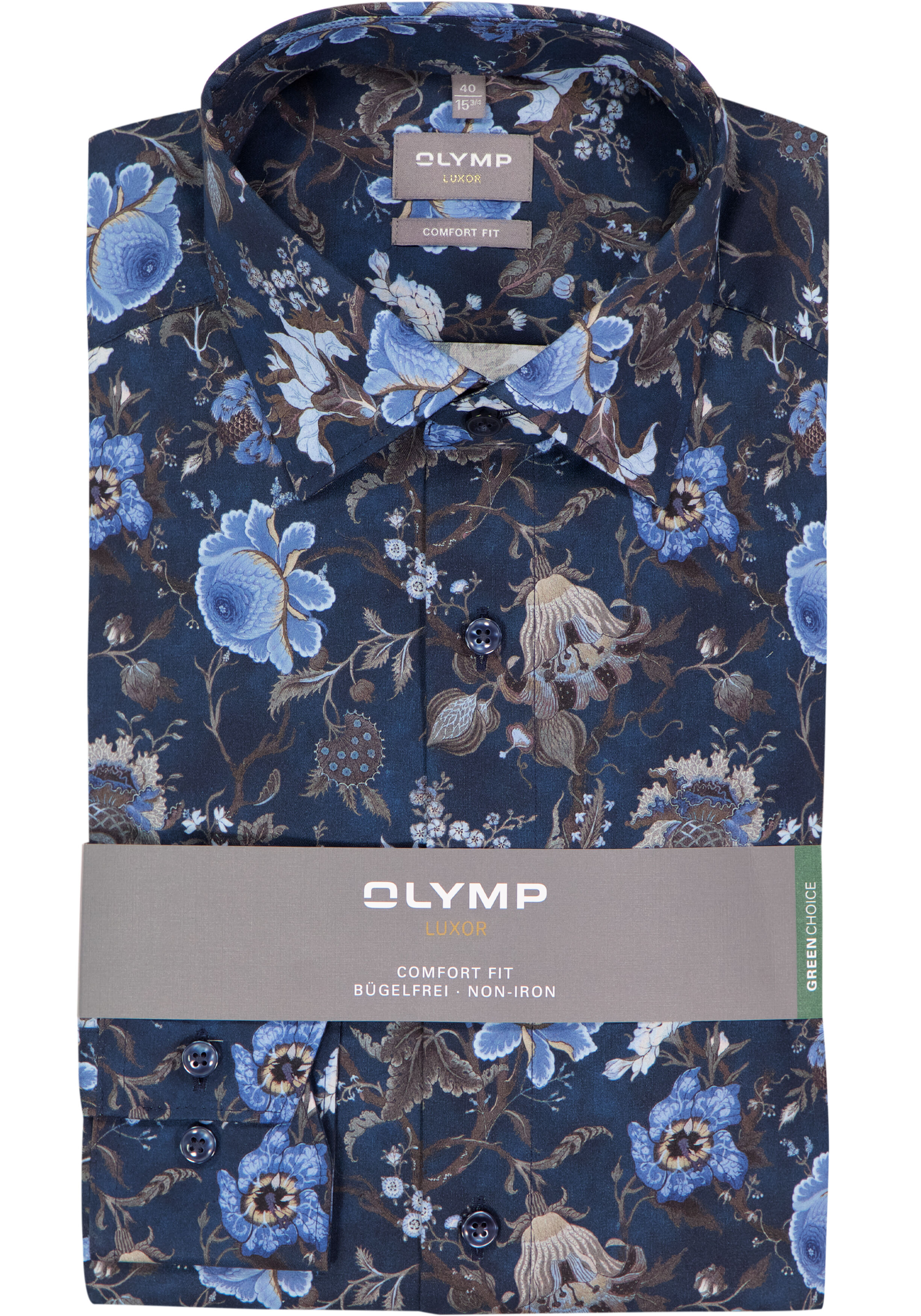 OLYMP Luxor comfort fit overhemd, dobby, marine blauw dessin
