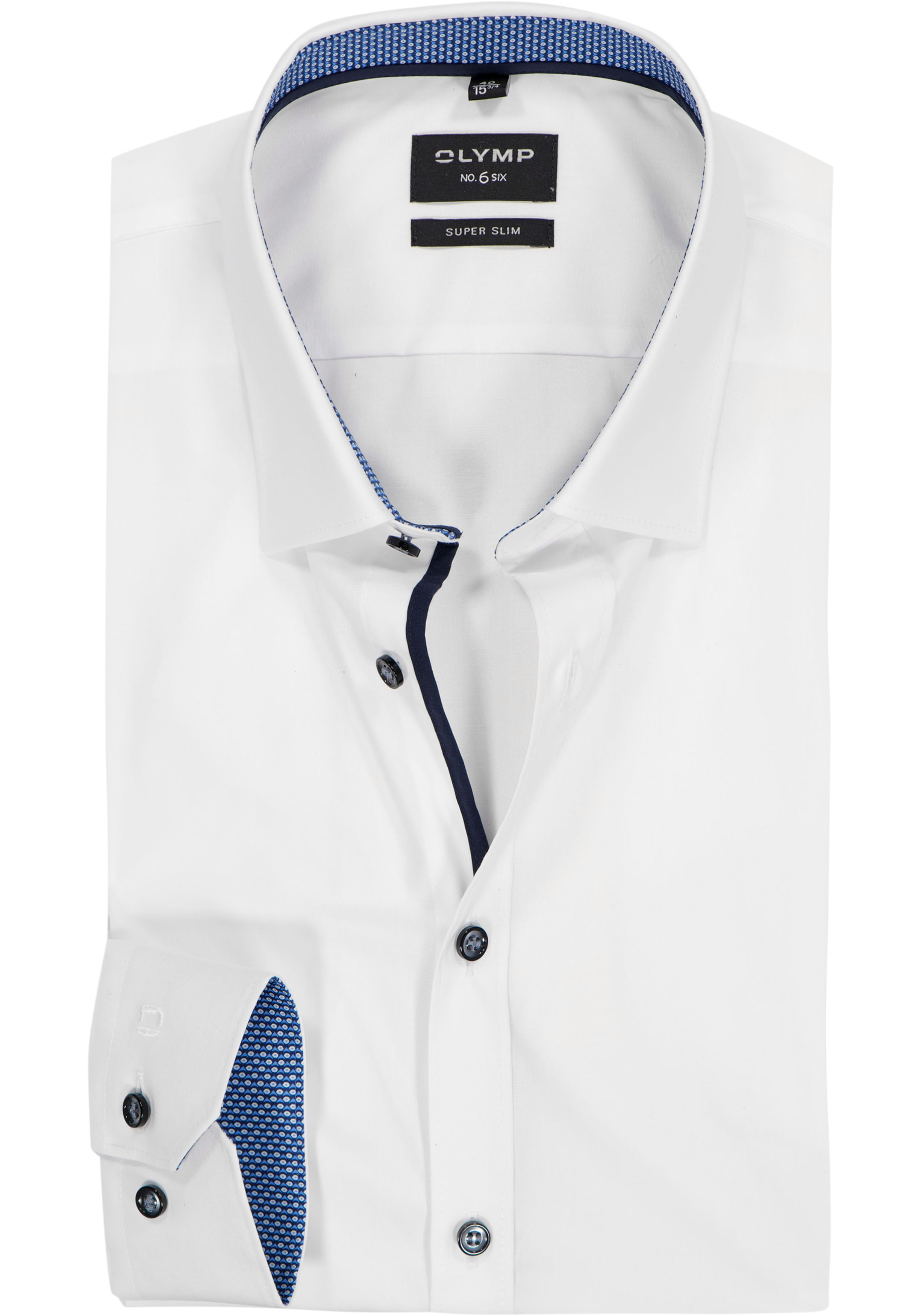 OLYMP No. Six super slim fit overhemd, wit (blauw contrast) 