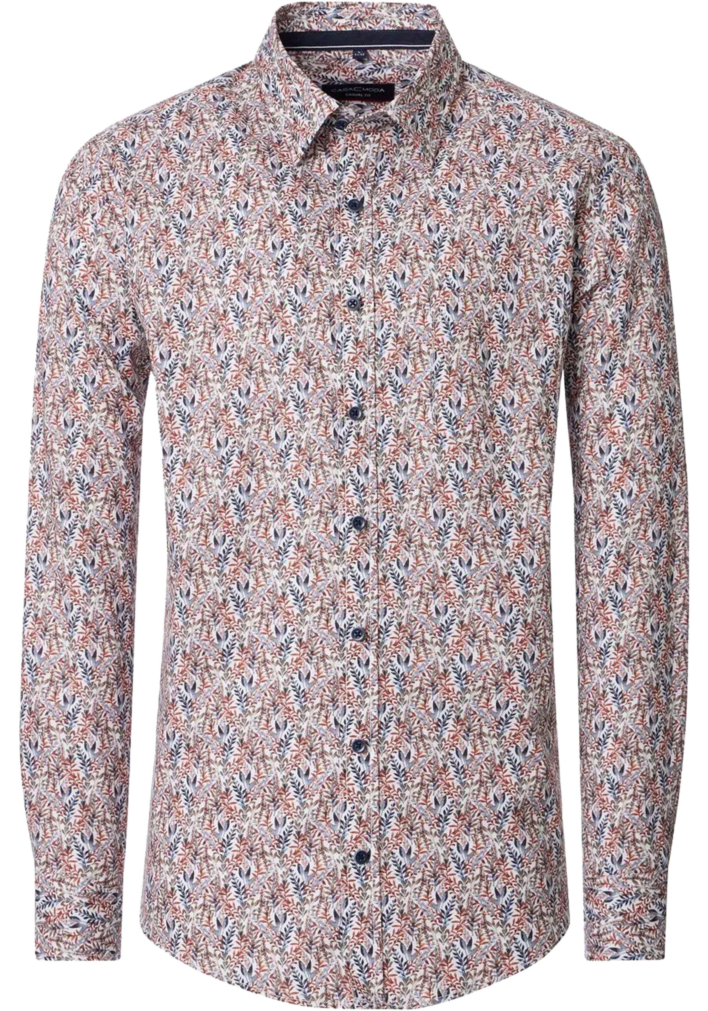 CASA MODA Sport comfort fit overhemd, twill, donkerblauw, wit en beige dessin