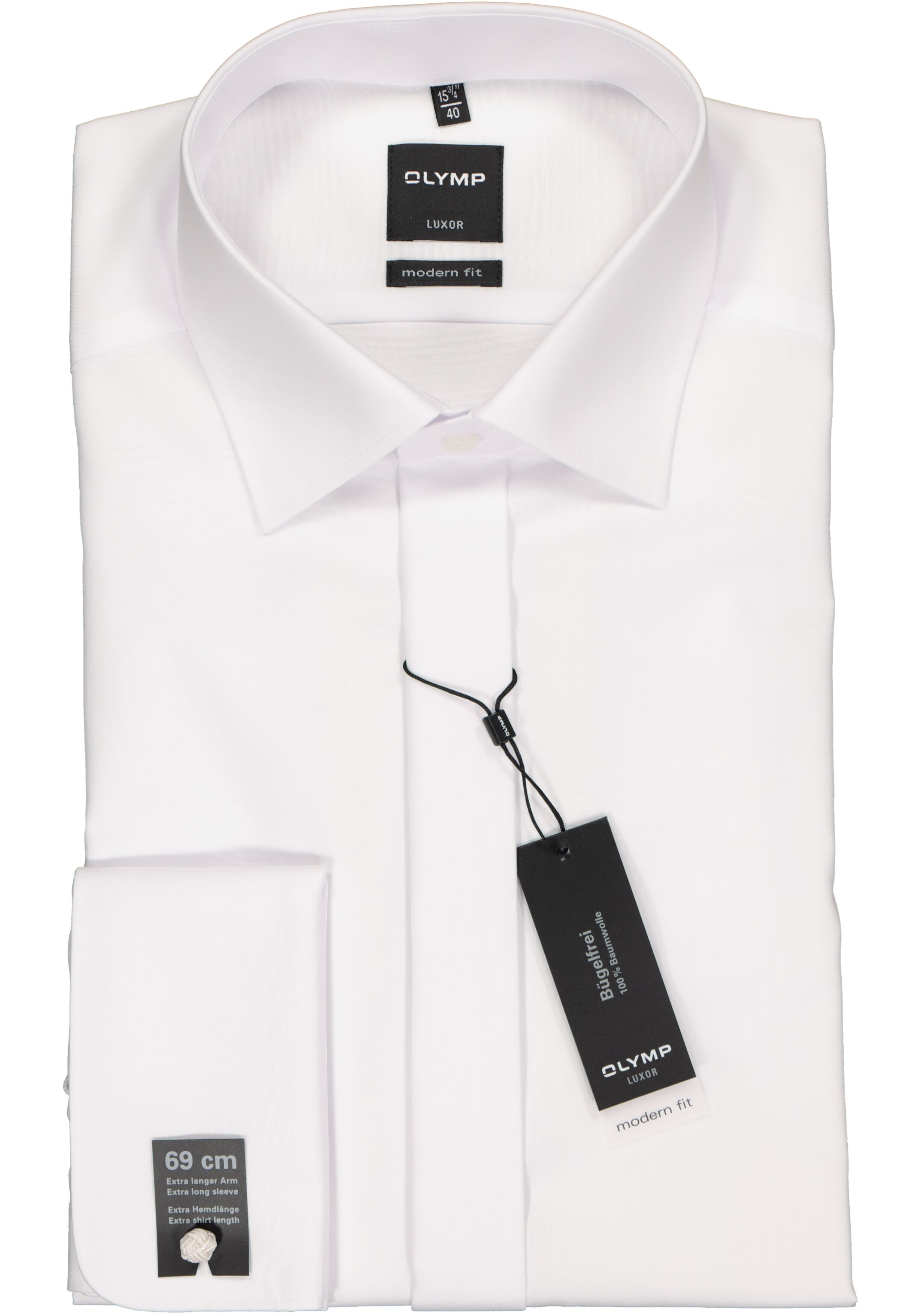 OLYMP Luxor modern fit overhemd, smoking overhemd, mouwlengte 7, wit met Kent kraag