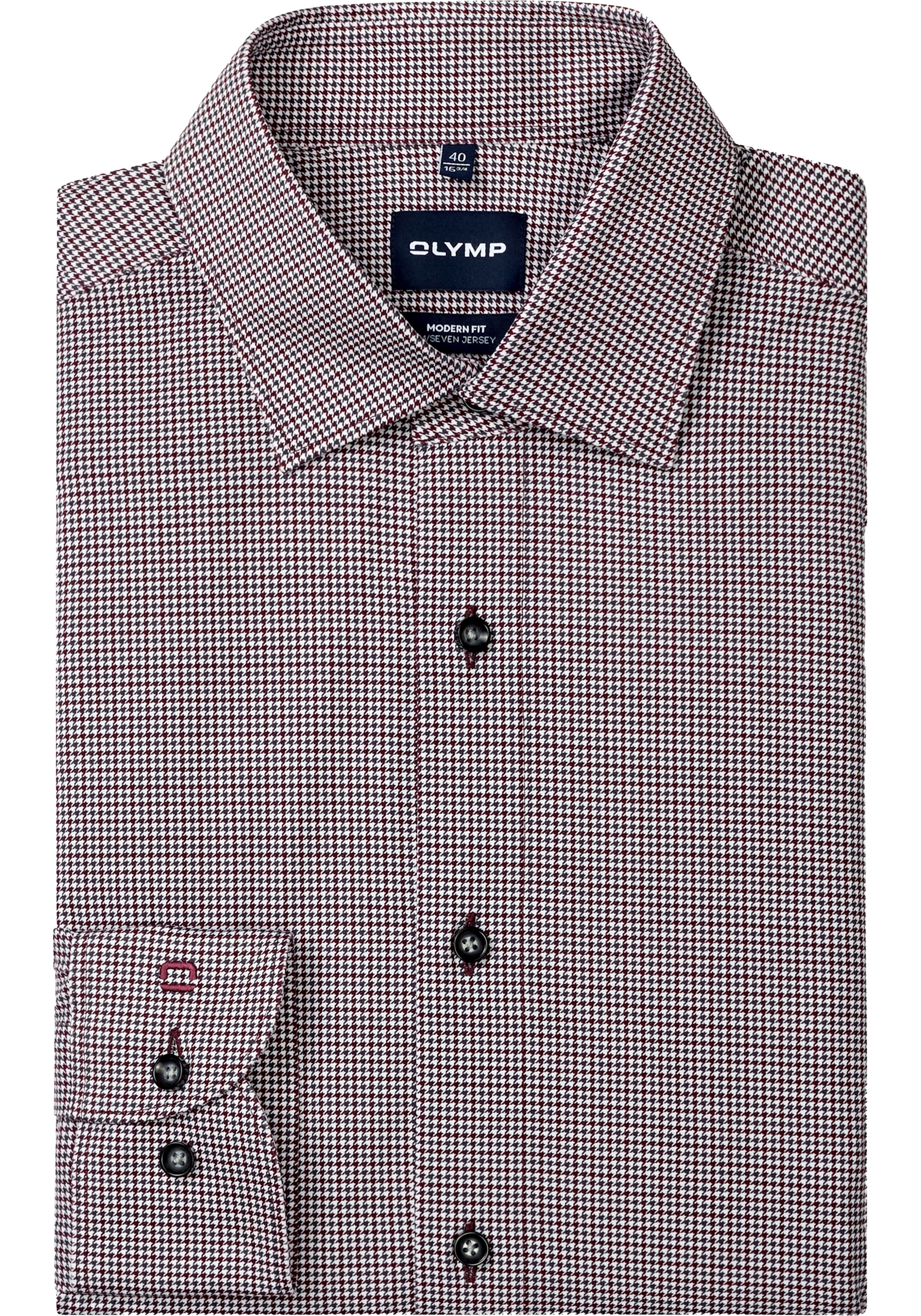 OLYMP 24/7 Luxor modern fit overhemd, tricot, wit met blauw en bordeaux rood dessin