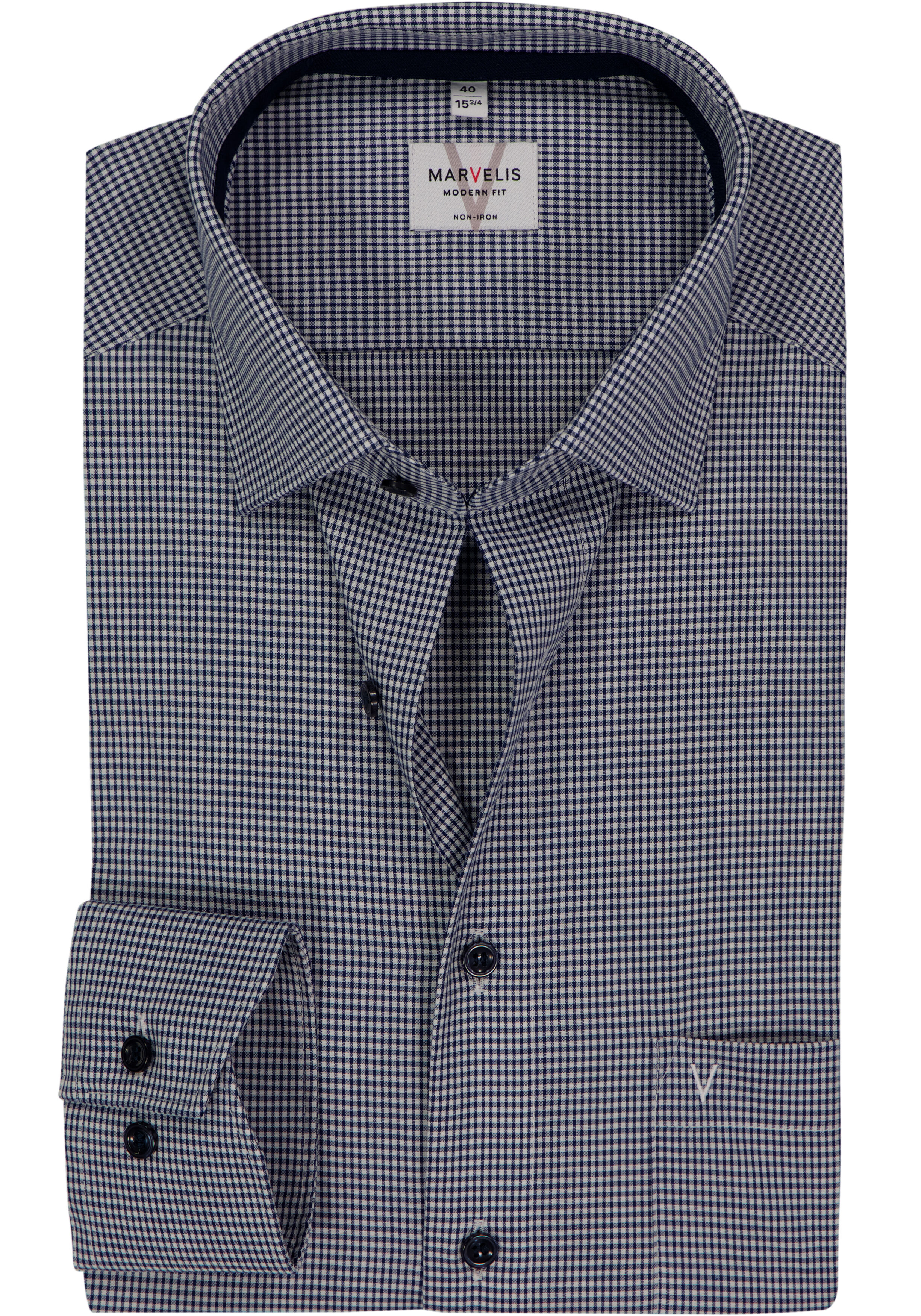 MARVELIS modern fit overhemd, popeline, donkerblauw geruit