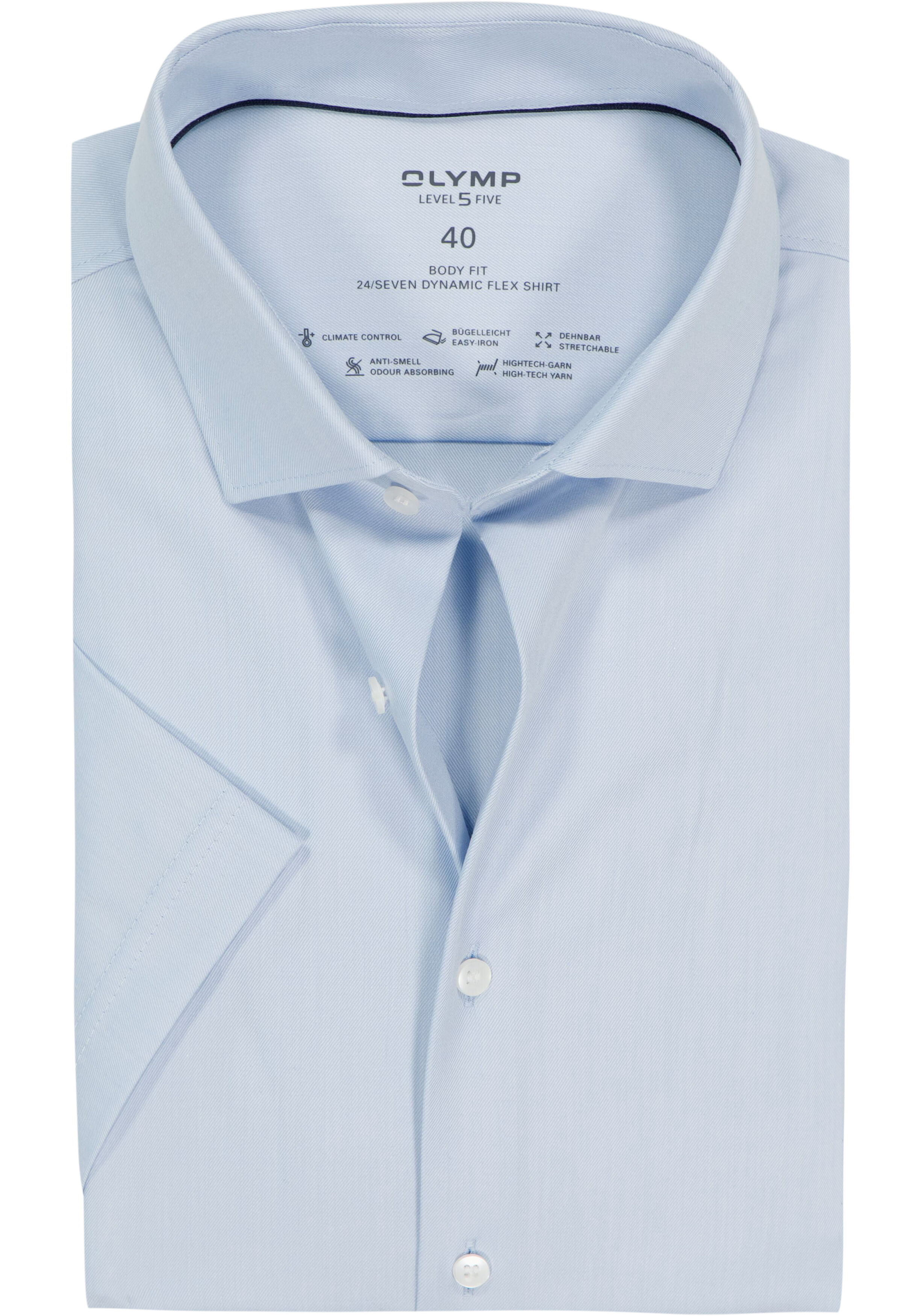 OLYMP 24/7 Level 5 body fit overhemd, korte mouw, twill, lichtblauw