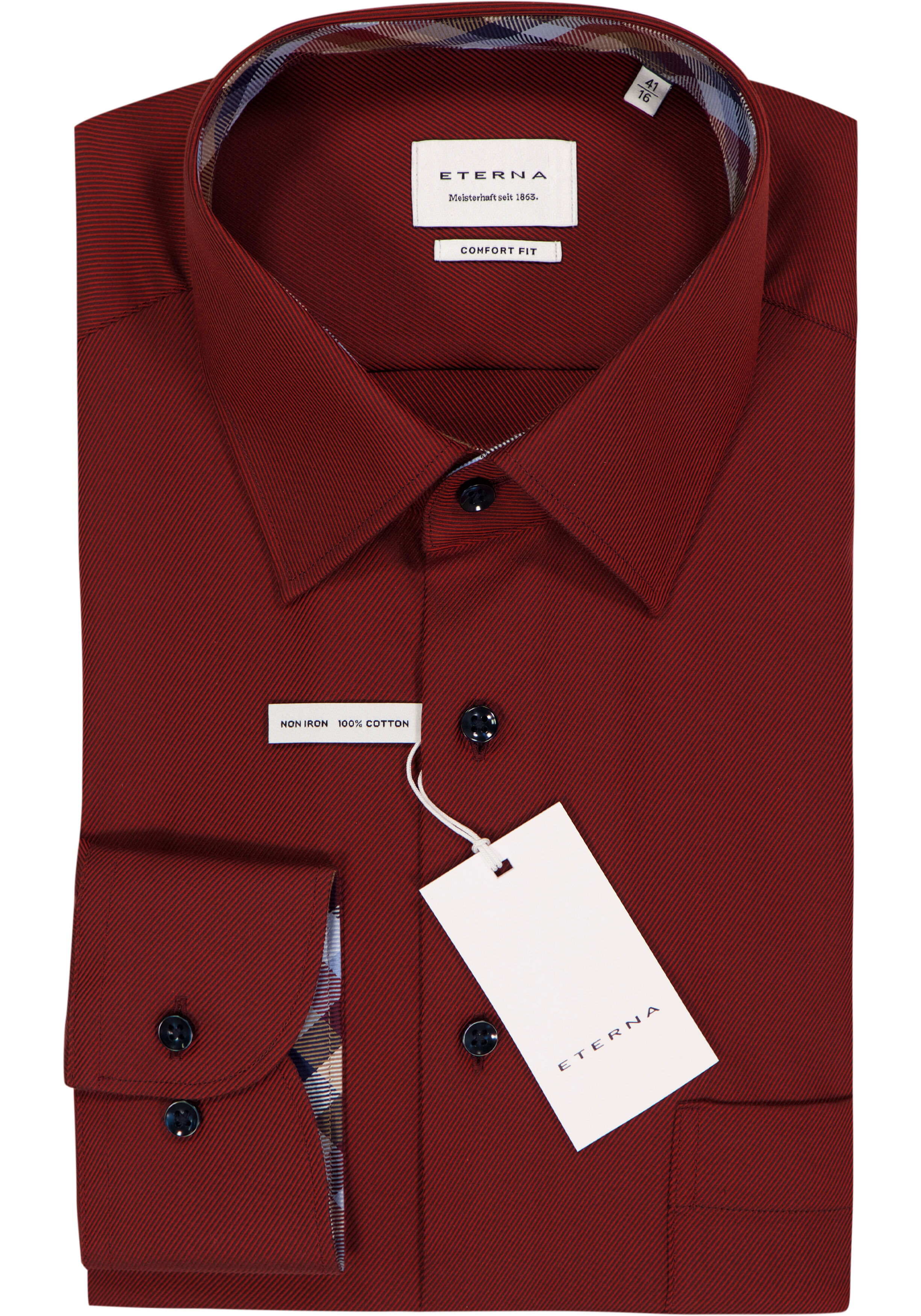 ETERNA comfort fit overhemd, twill, donkerrood