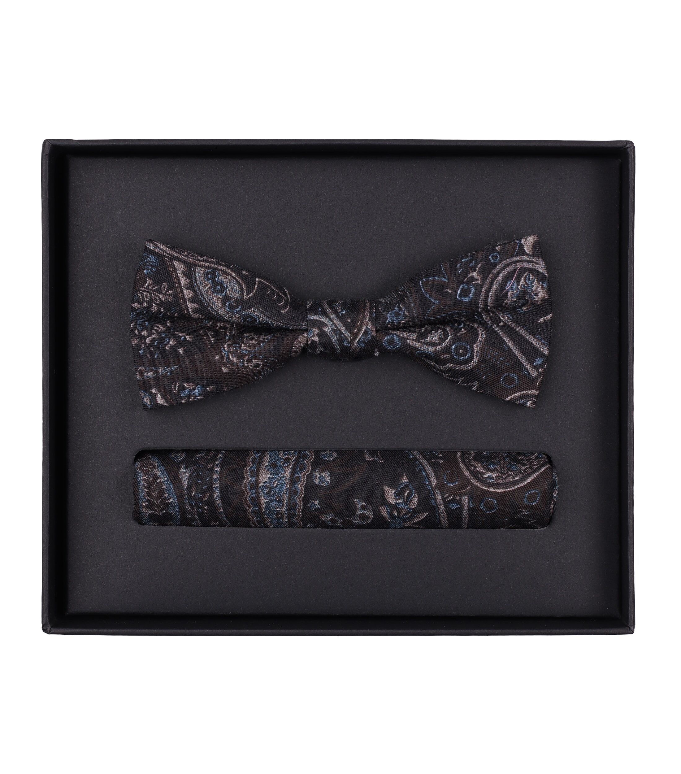 VENTI set met vlinderdas en pochet, blauw met rood en wit dessin