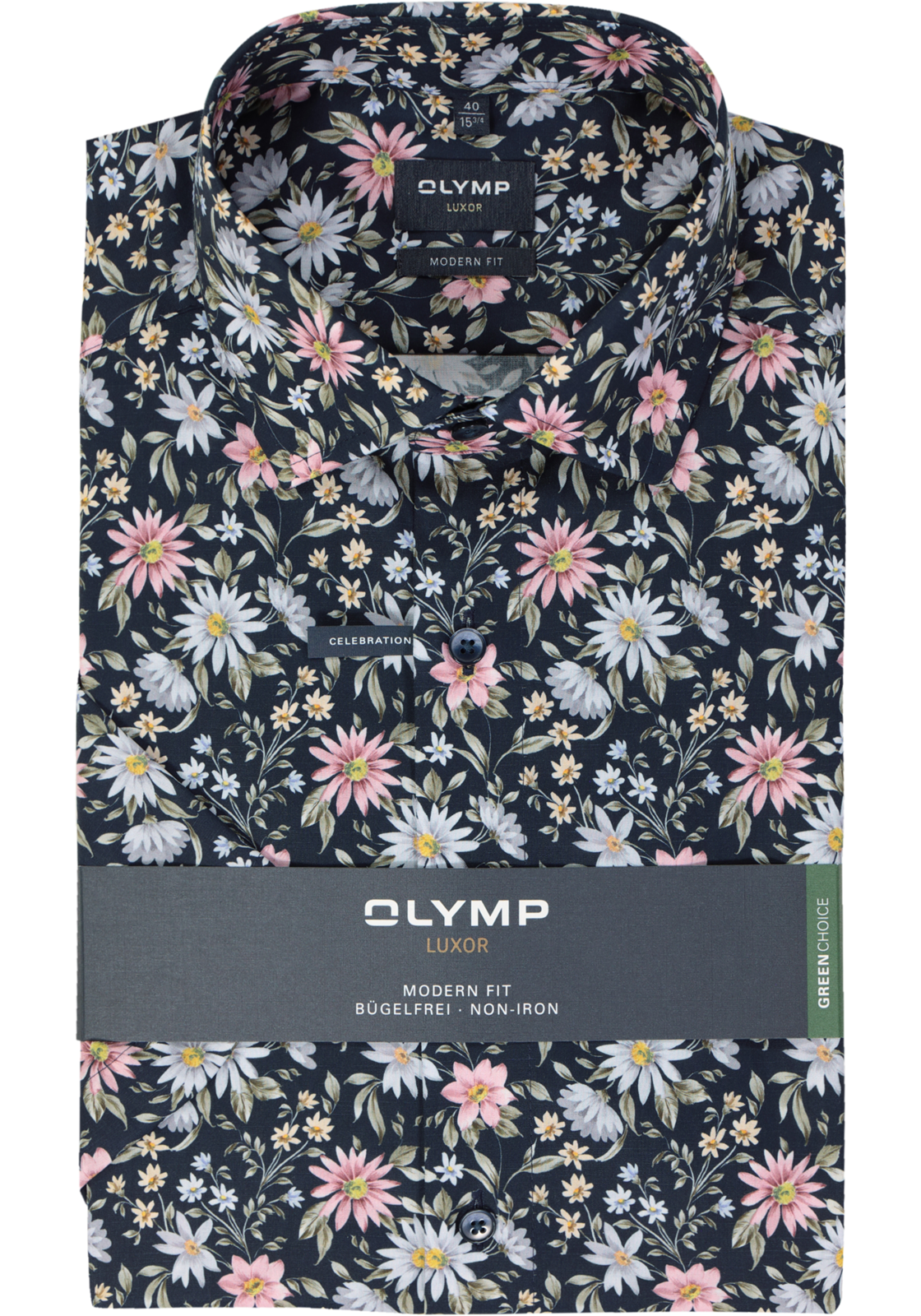 OLYMP modern fit overhemd, korte mouw, popeline, marine blauw dessin OLYMP modern fit overhemd, korte mouw, popeline, marine blauw dessin