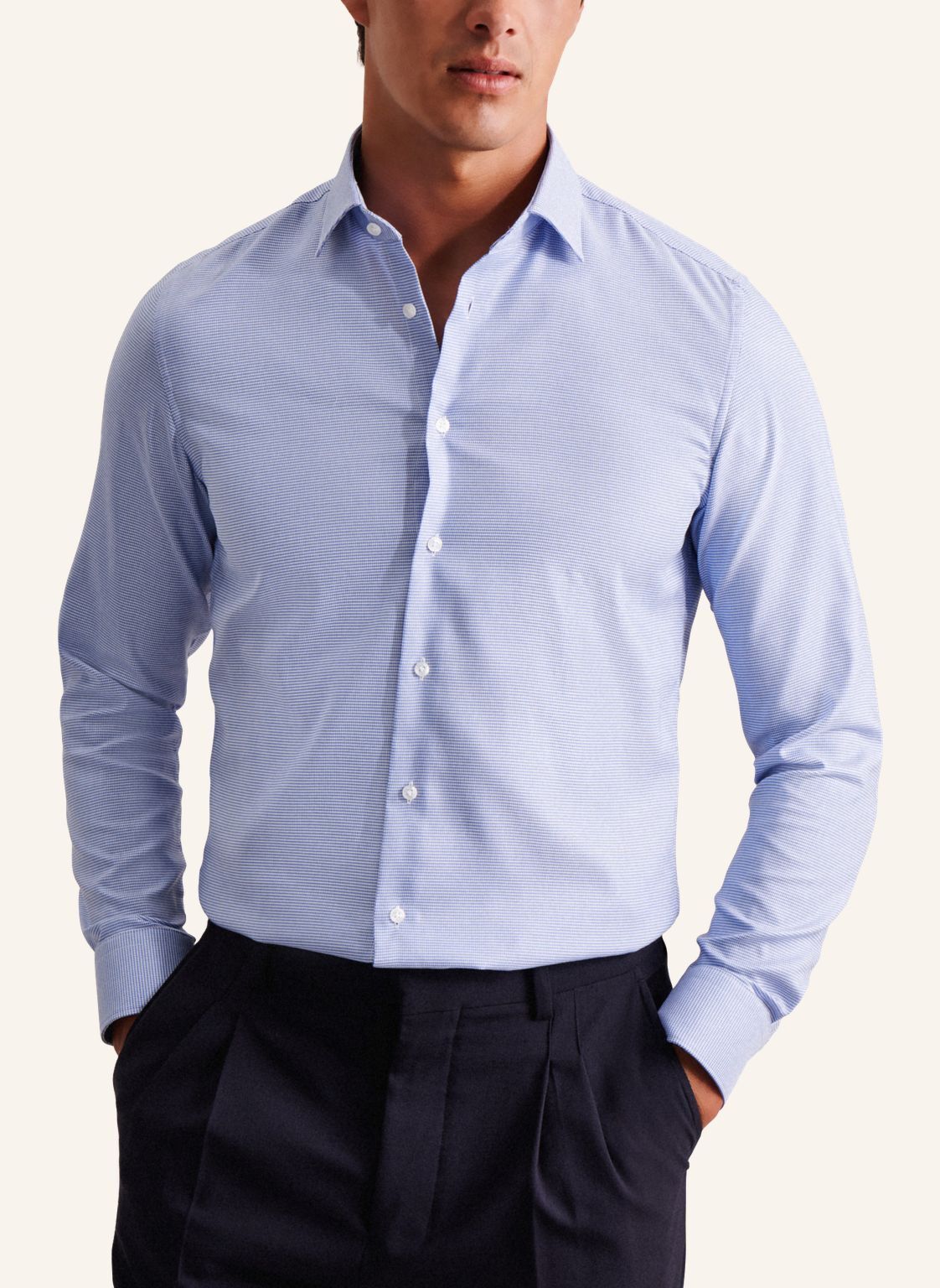 Seidensticker slim fit overhemd, mouwlengte 7, structuur, blauw