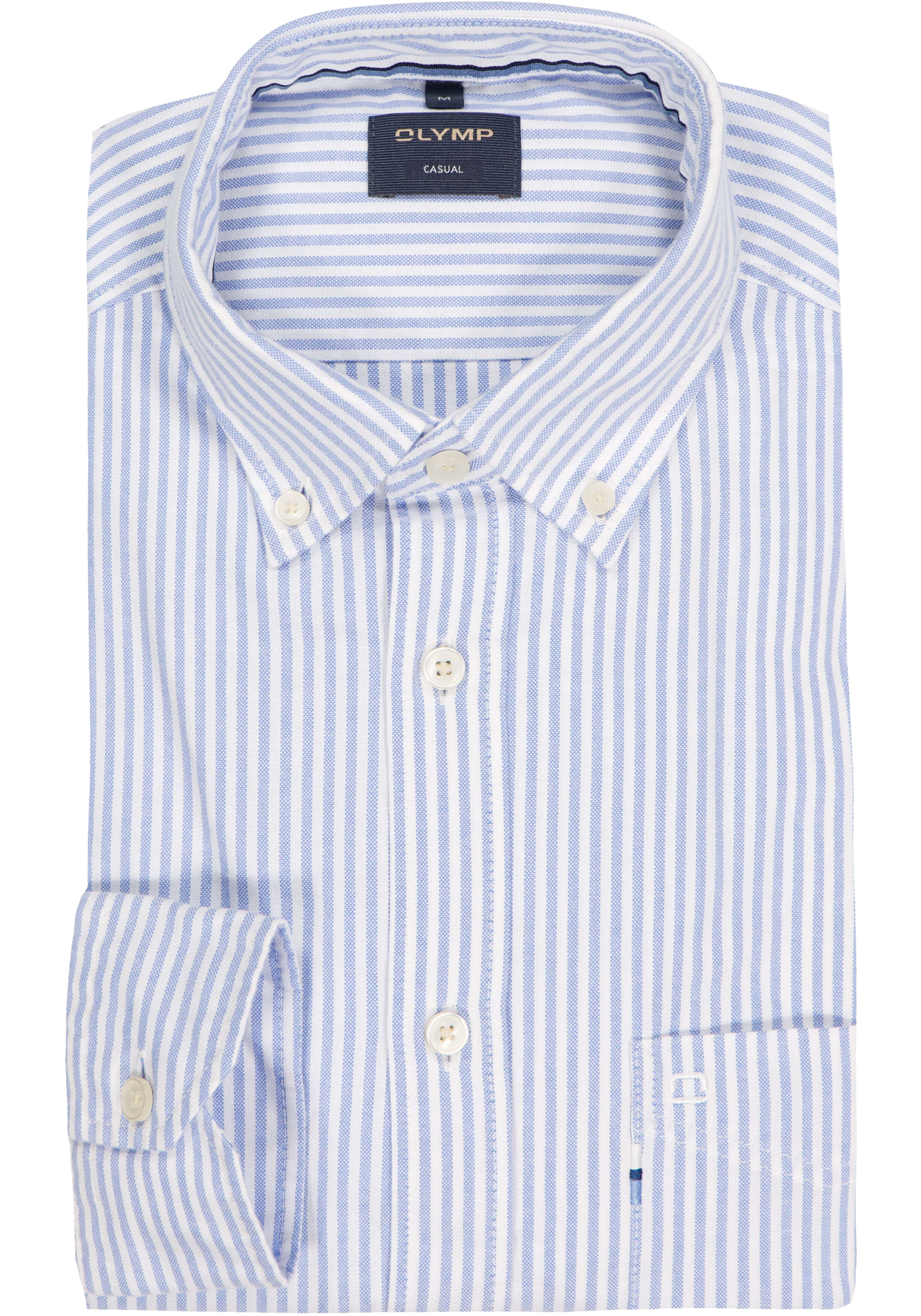 OLYMP Casual regular fit overhemd, popeline, blauw met wit gestreept