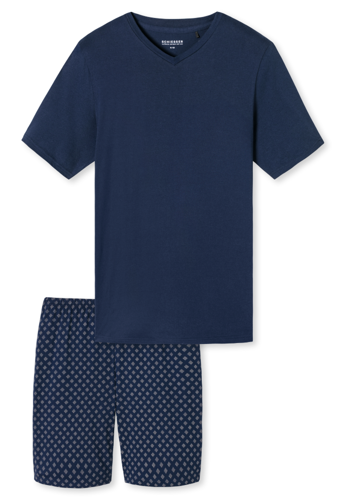SCHIESSER Cotton Essentials Pyjama kort, heren shortama set, admiraal dessin