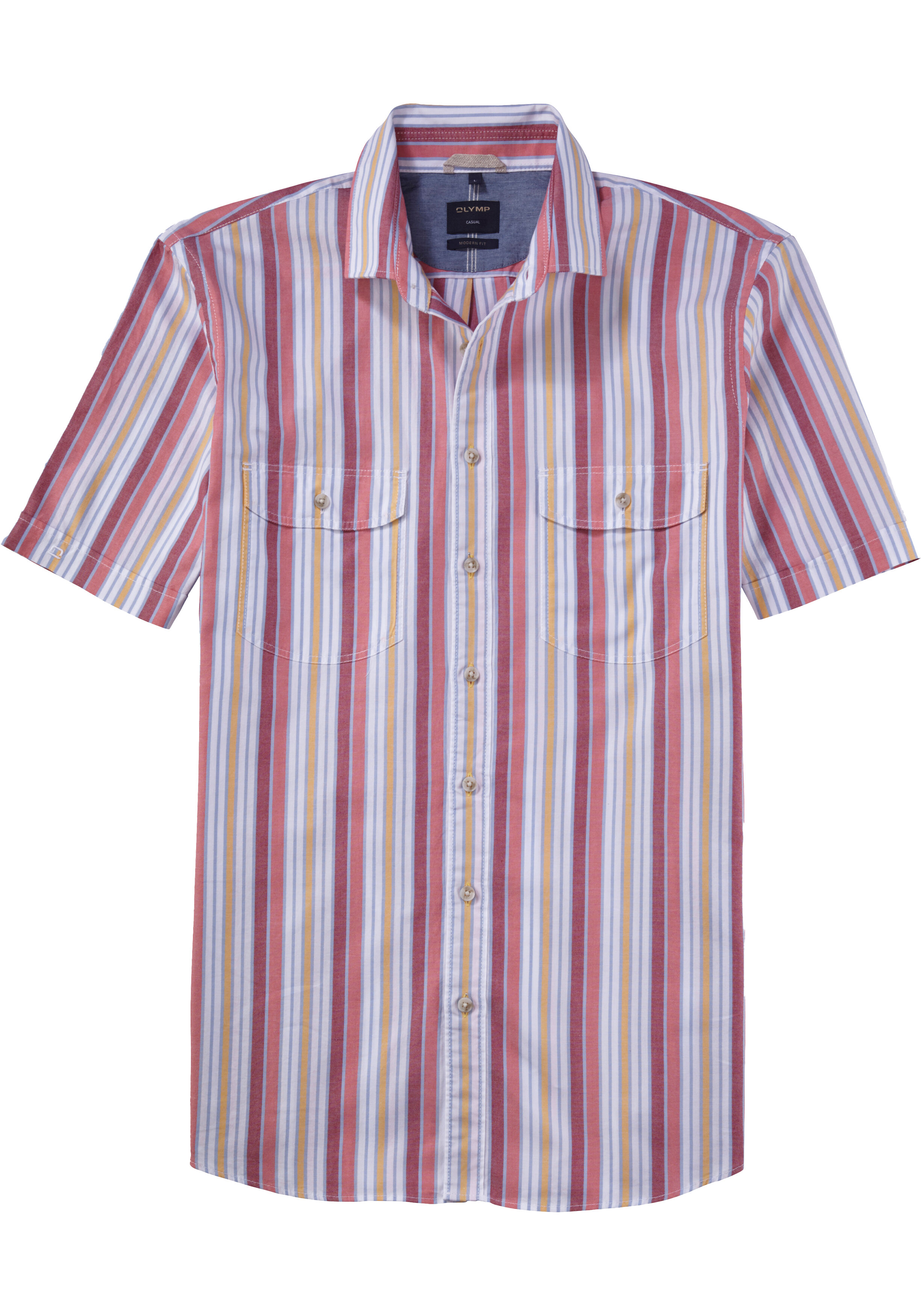 OLYMP Casual modern fit overhemd, korte mouw, structuur, rood gestreept