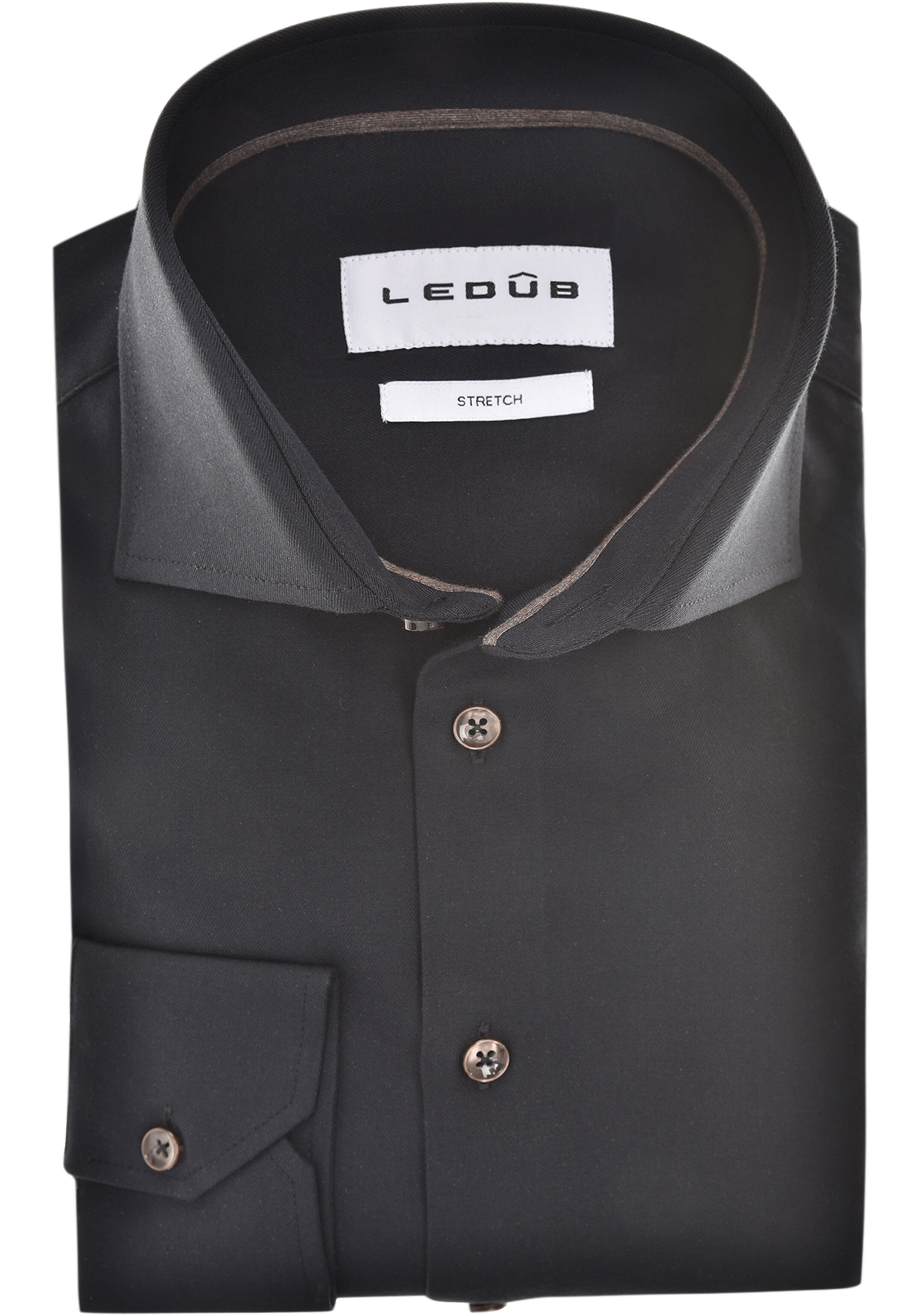 Ledub modern fit overhemd, popeline, zwart