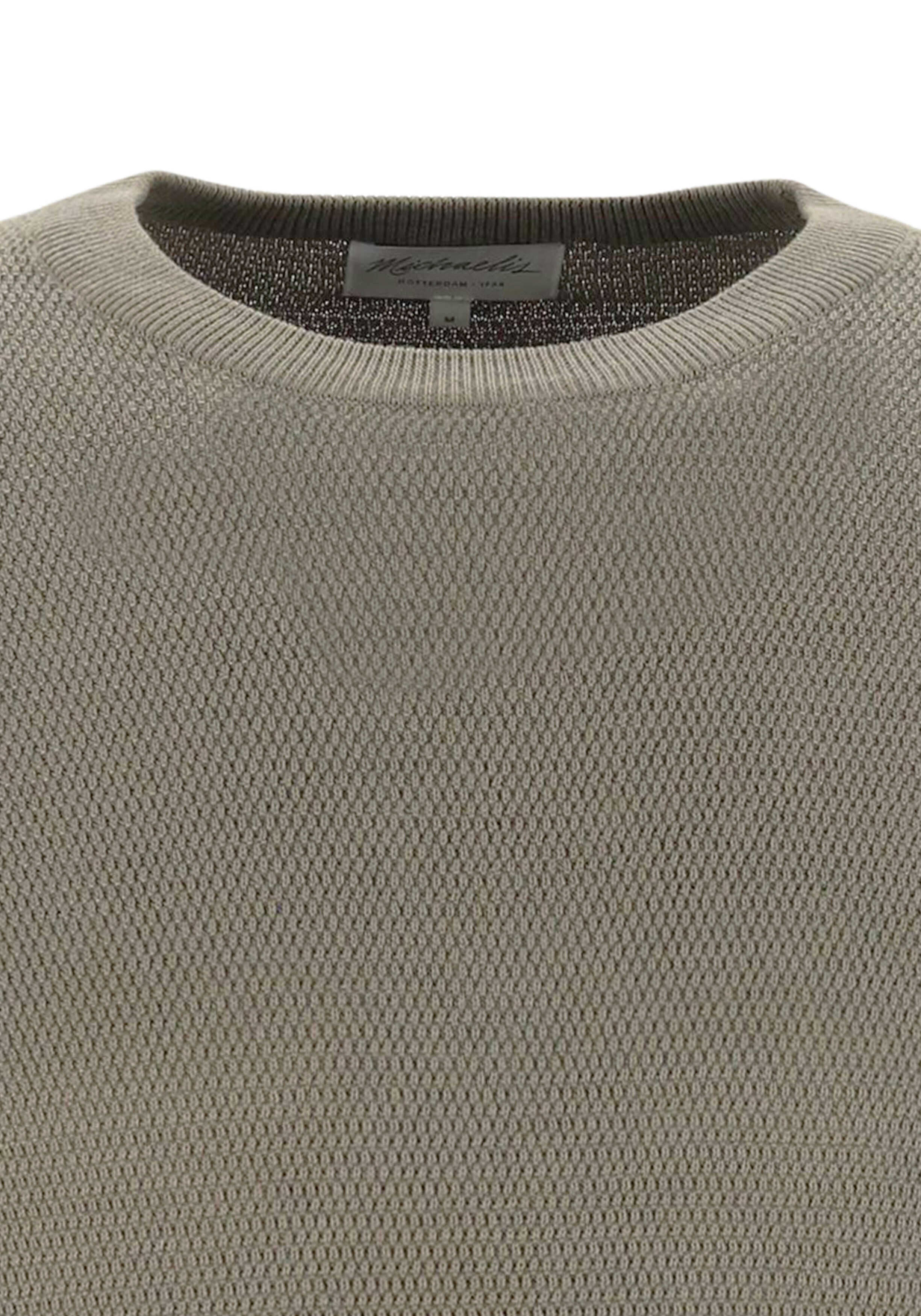 Michaelis heren trui katoenmengsel, slim fit trui met O-hals, bruin