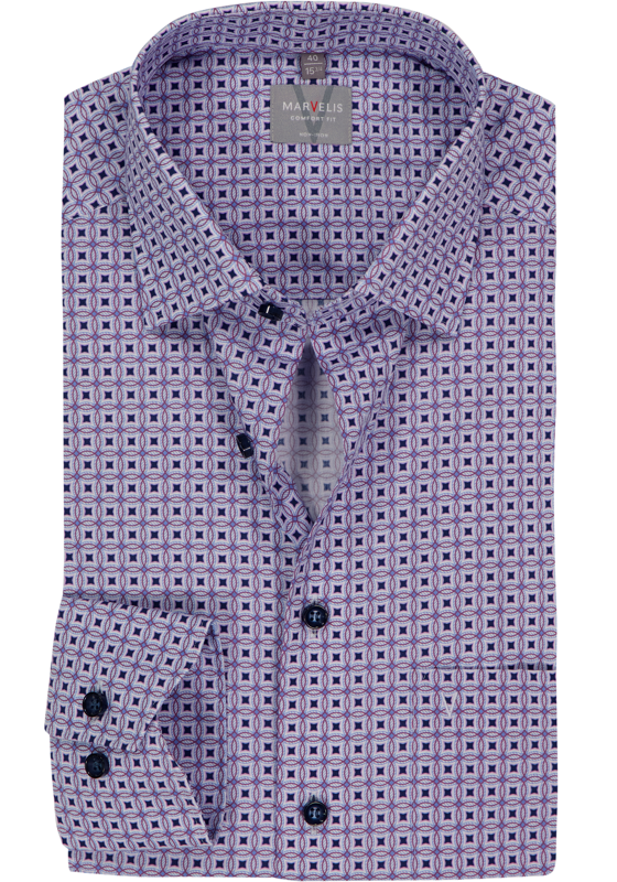 MARVELIS comfort fit overhemd, popeline, paars dessin MARVELIS comfort fit overhemd, popeline, paars dessin