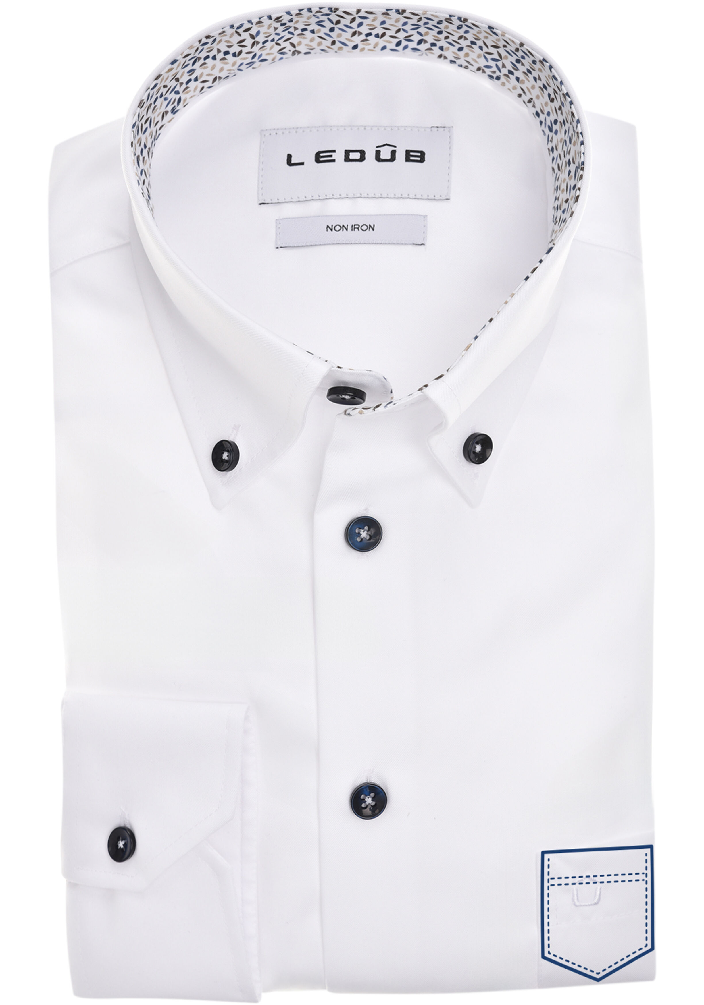 Ledub modern fit overhemd, mouwlengte 72 cm, popeline, wit