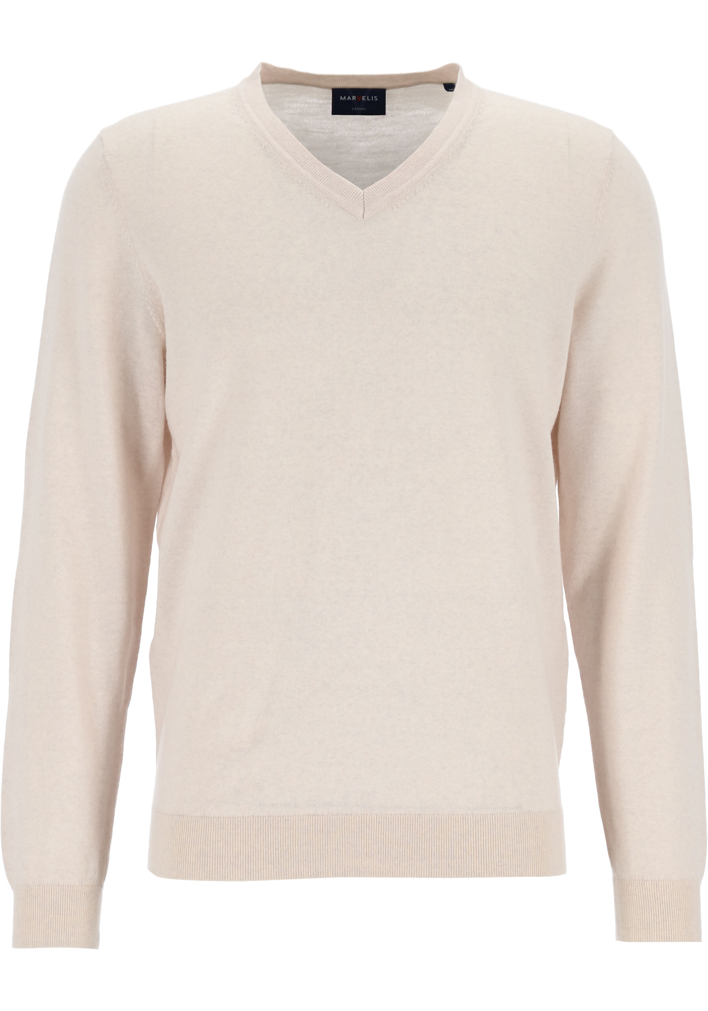 MARVELIS modern fit trui wol, V-hals, offwhite
