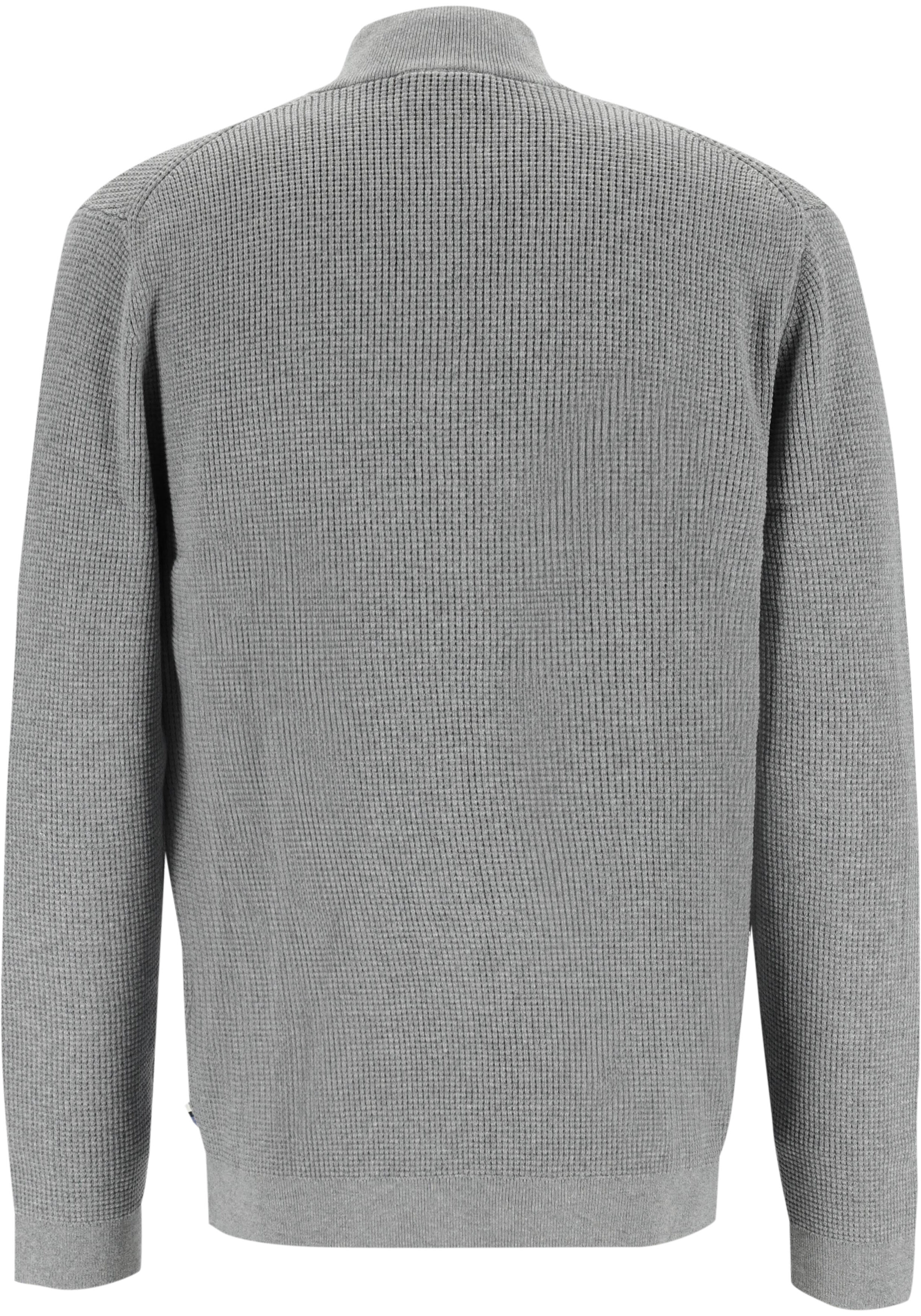 OLYMP Casual modern fit half zip trui katoen, korte rits, grijs