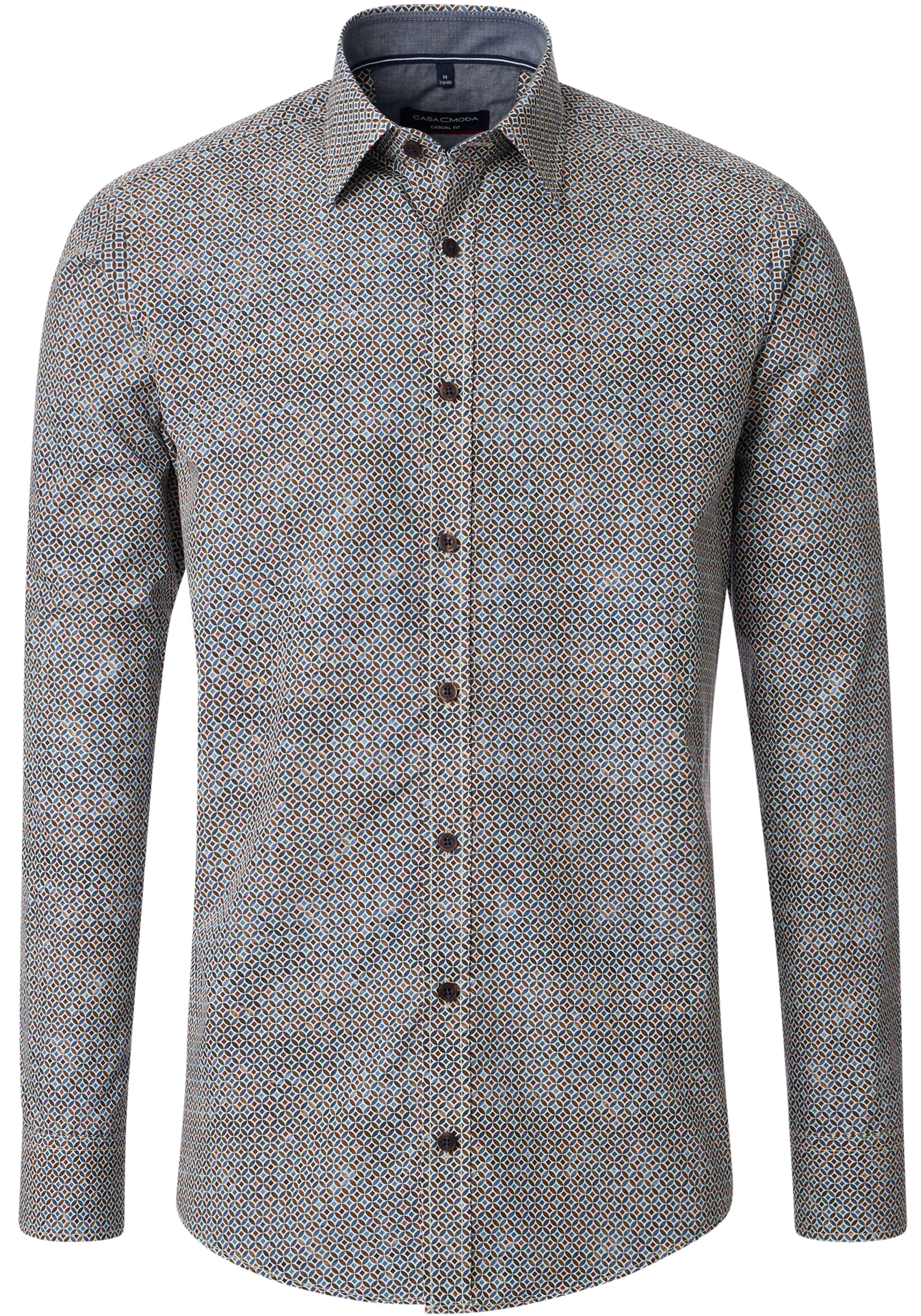 CASA MODA Sport casual fit overhemd, popeline, bruin dessin