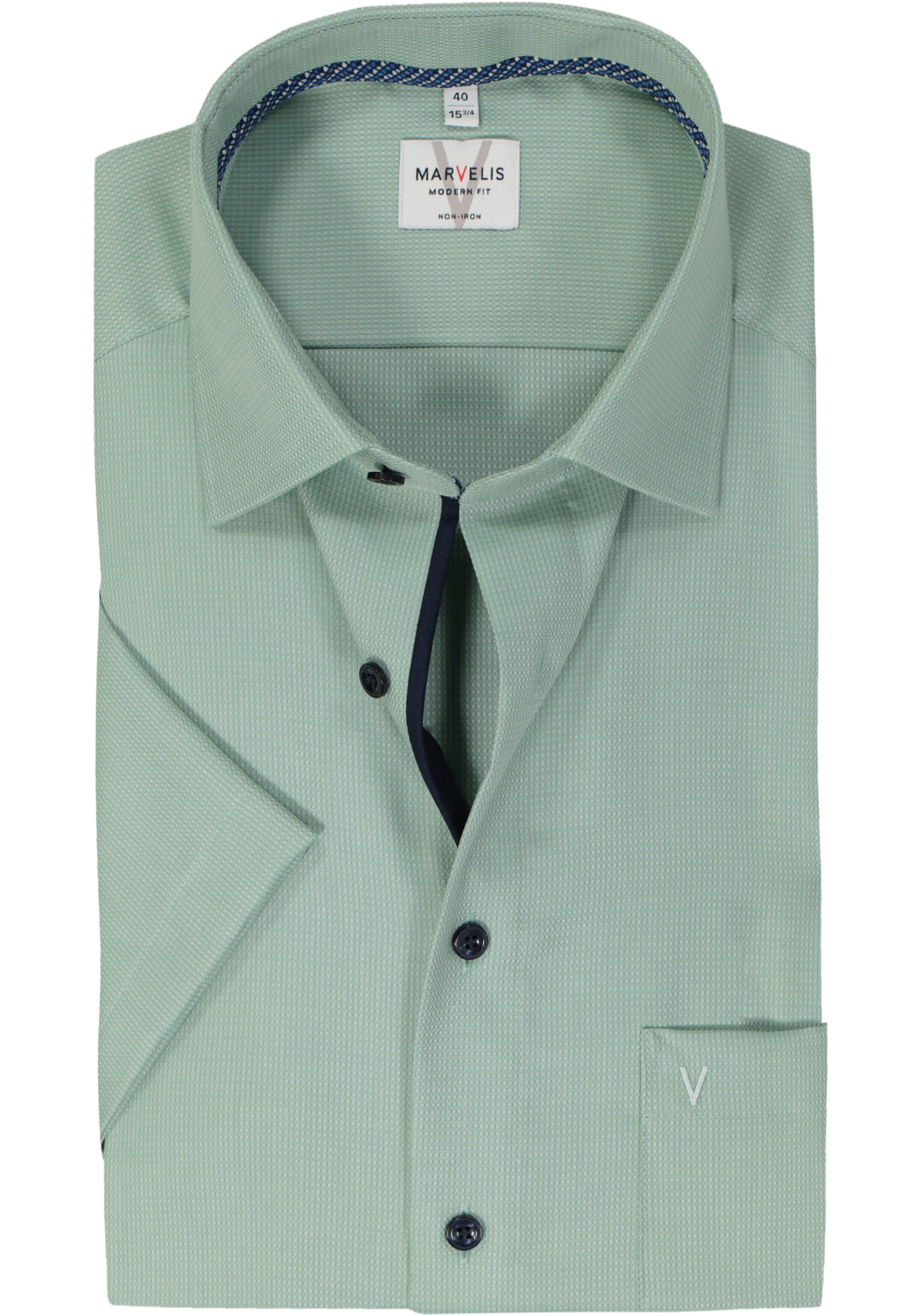 MARVELIS modern fit overhemd, korte mouw, structuur, groen