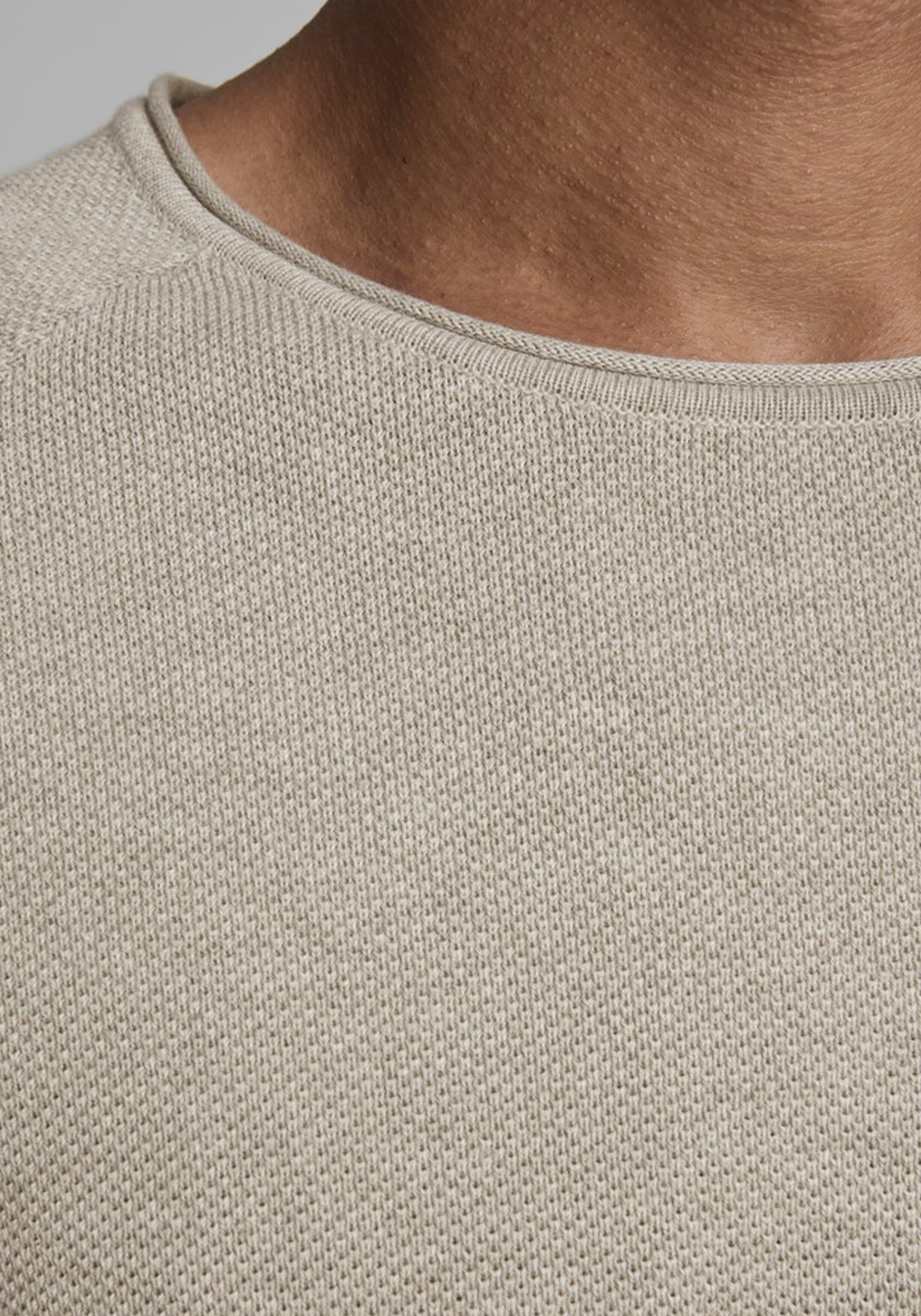 JACK & JONES slim fit trui katoen, O-hals, beige