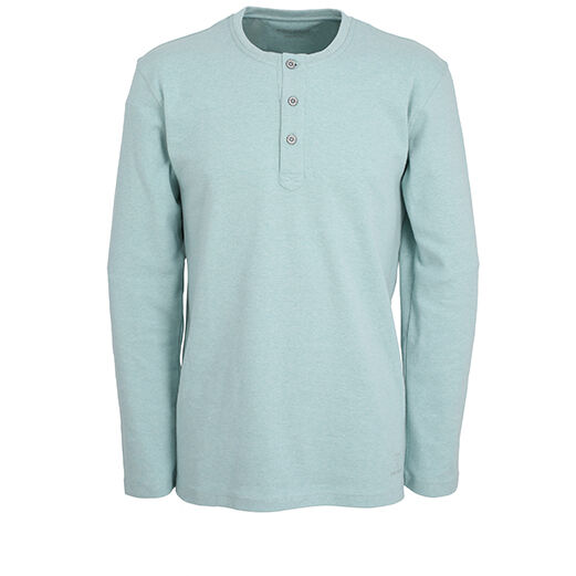 Ceceba heren T-shirt lange mouw met O-hals en knoopjes (1-pack), lichtblauw