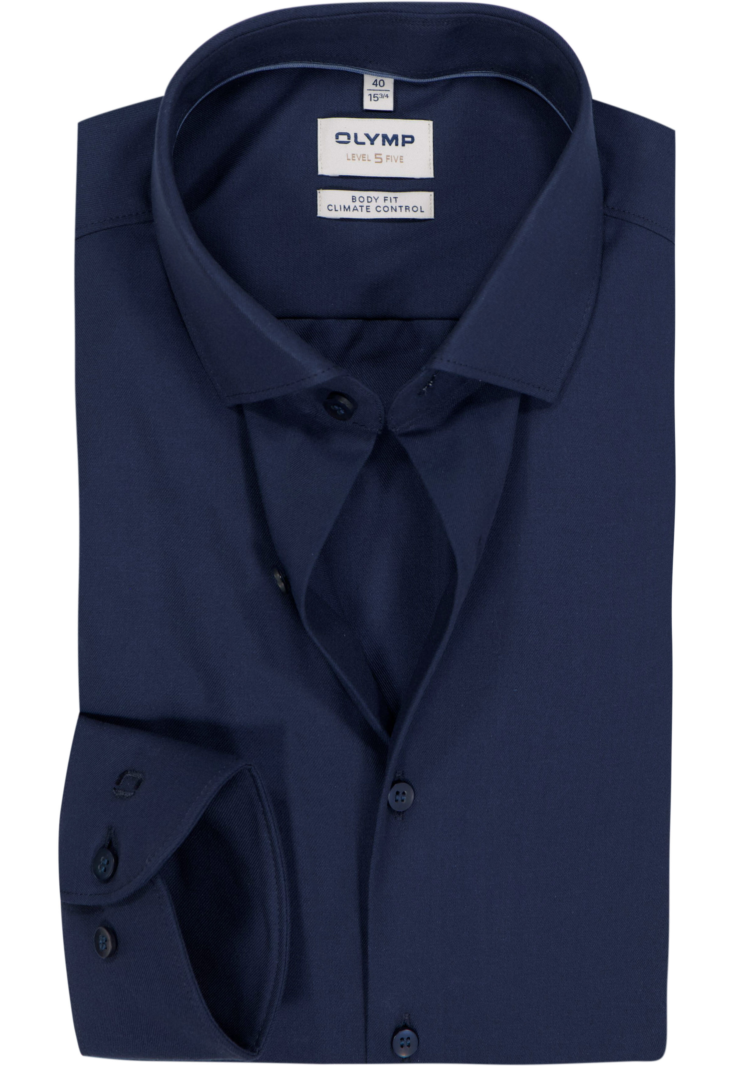 OLYMP 24/7 Level 5 body fit overhemd, twill, marine blauw