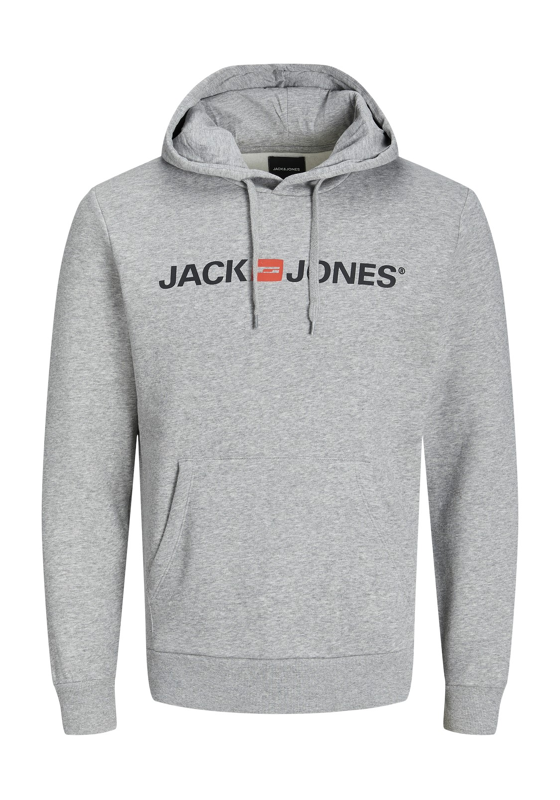 JACK & JONES Corp old logo sweat hood slim fit, heren hoodie katoenmengsel met capuchon, lichtgrijs melange - melange JACK & JONES Corp old logo sweat hood slim fit, heren hoodie katoenmengsel met capuchon, lichtgrijs melange - melange