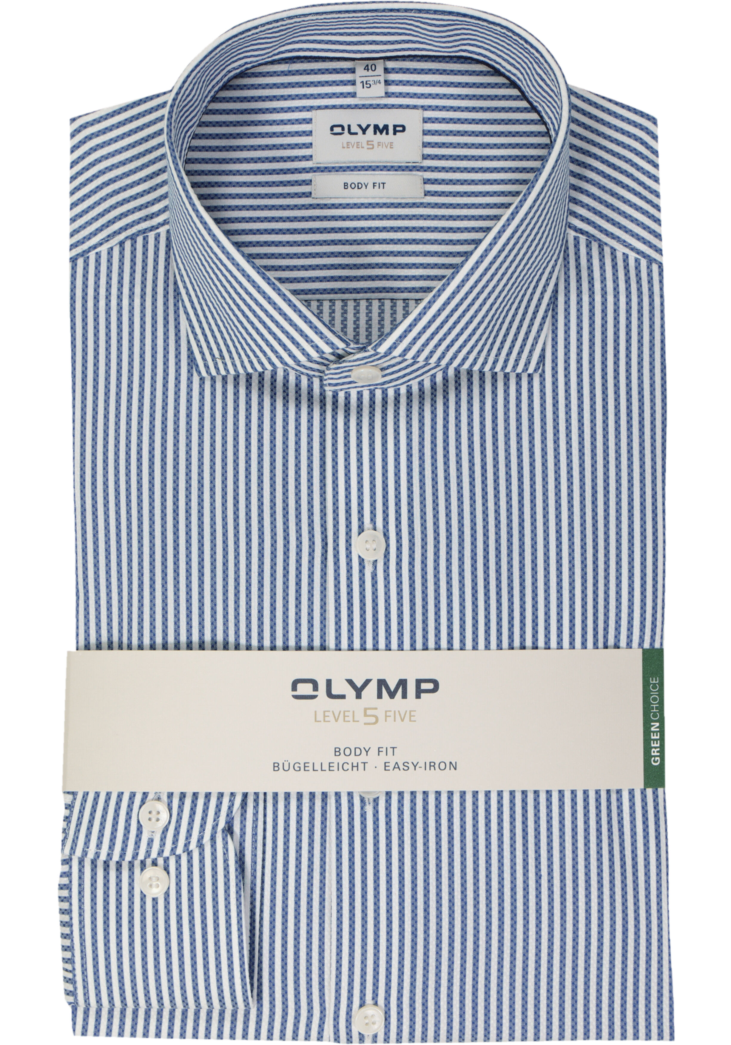 OLYMP Level 5 body fit overhemd, popeline, royal blauw gestreept