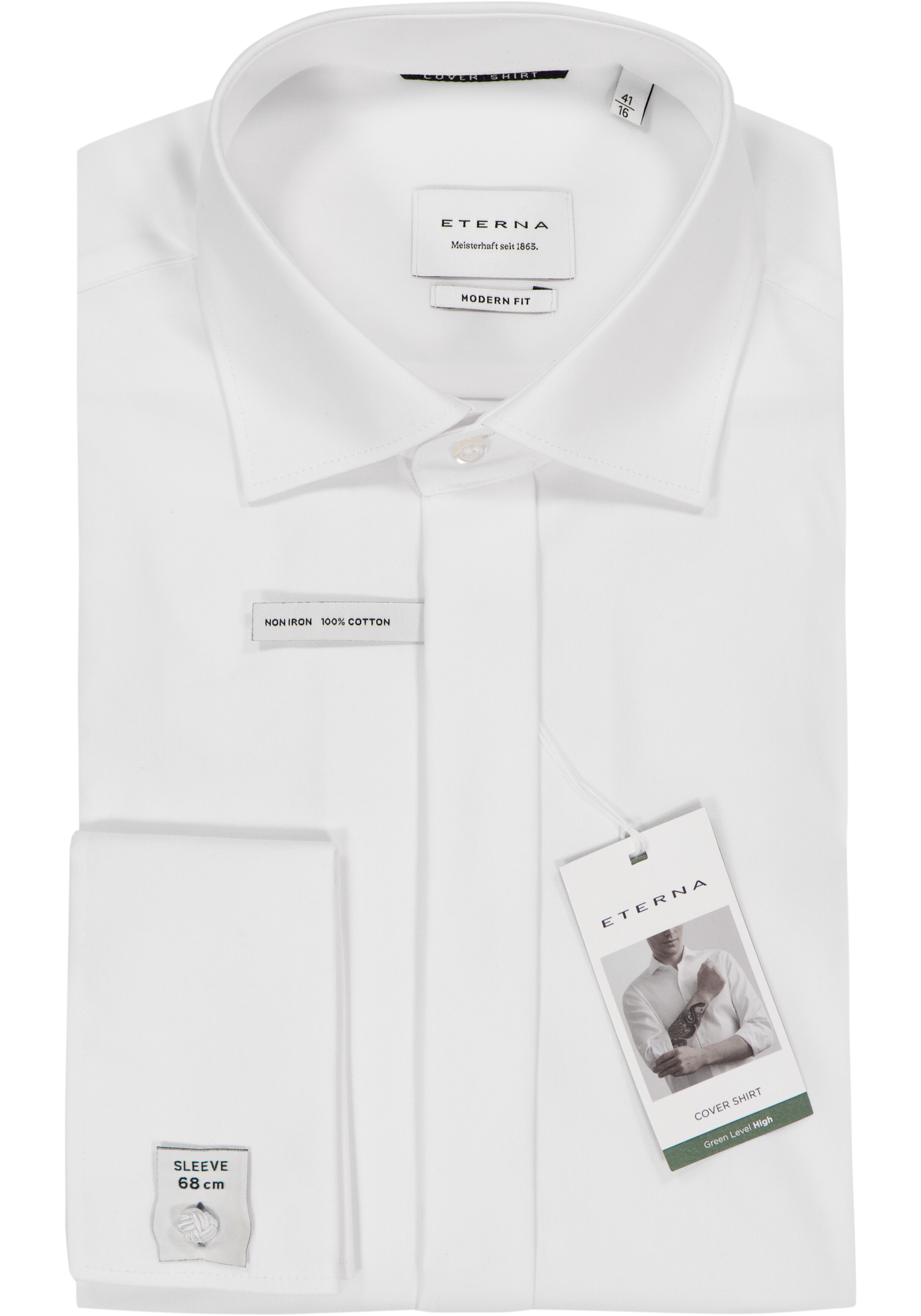 ETERNA modern fit overhemd mouwlengte 7, twill met dubbele manchet, wit
