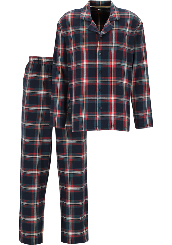 BOSS Holiday Pyjama, heren pyjama set met knoopjes, blauw BOSS Holiday Pyjama, heren pyjama set met knoopjes, blauw
