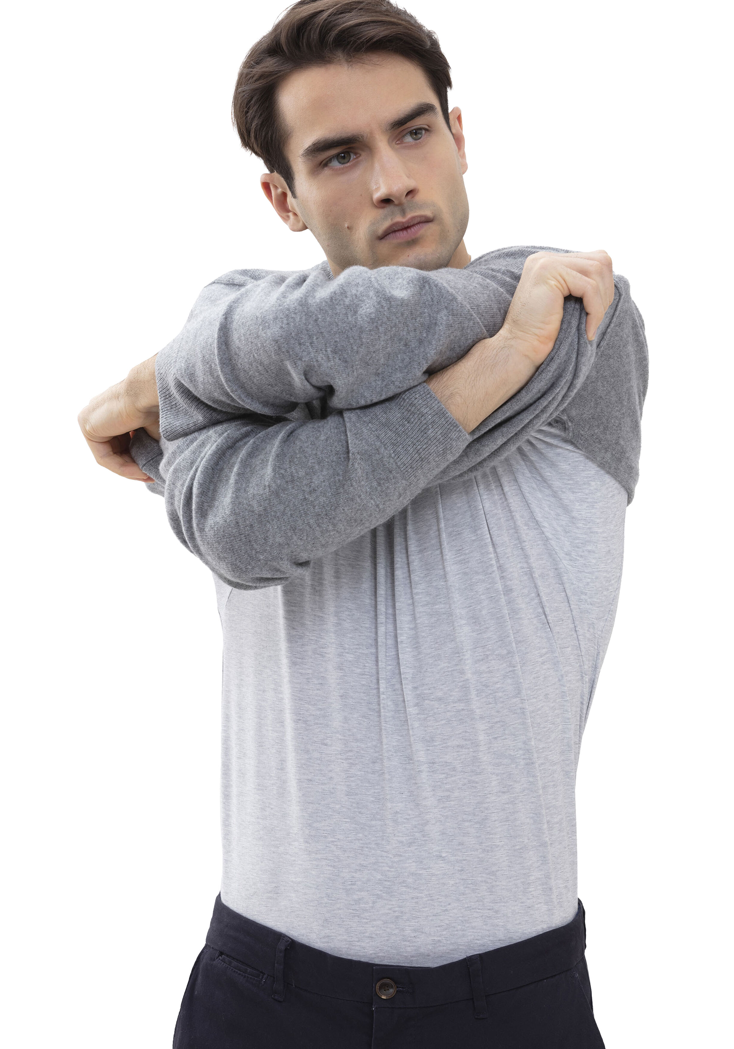 Mey heren T-shirt Business Class Premium, T-shirt korte mouw met O-hals, lichtgrijs melange