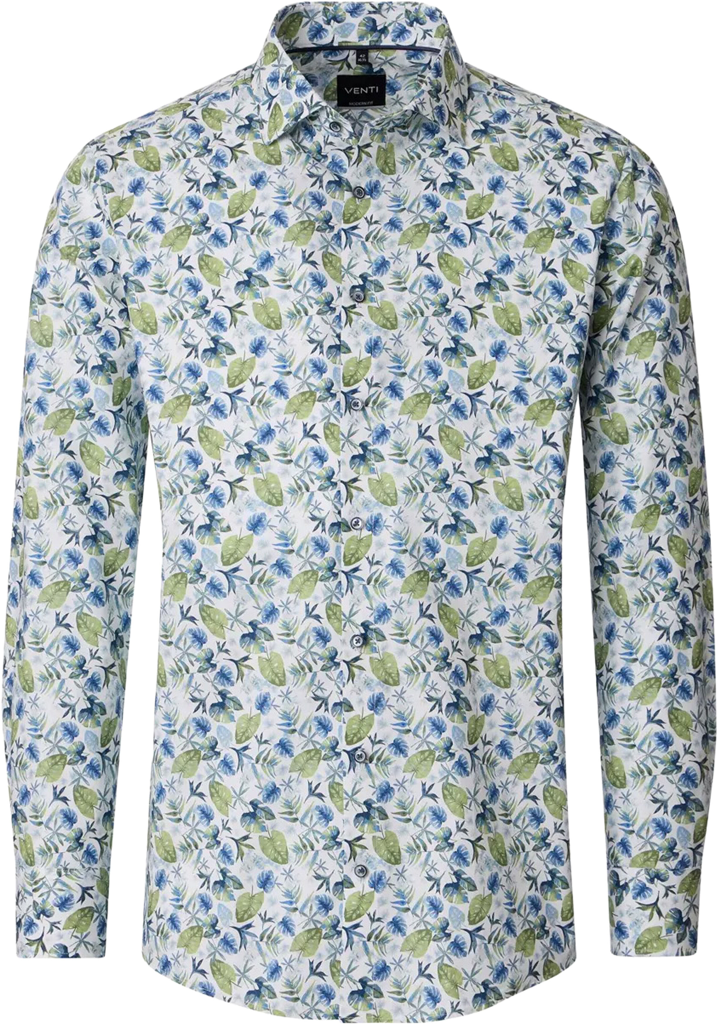VENTI modern fit overhemd, popeline, wit, blauw, groen dessin