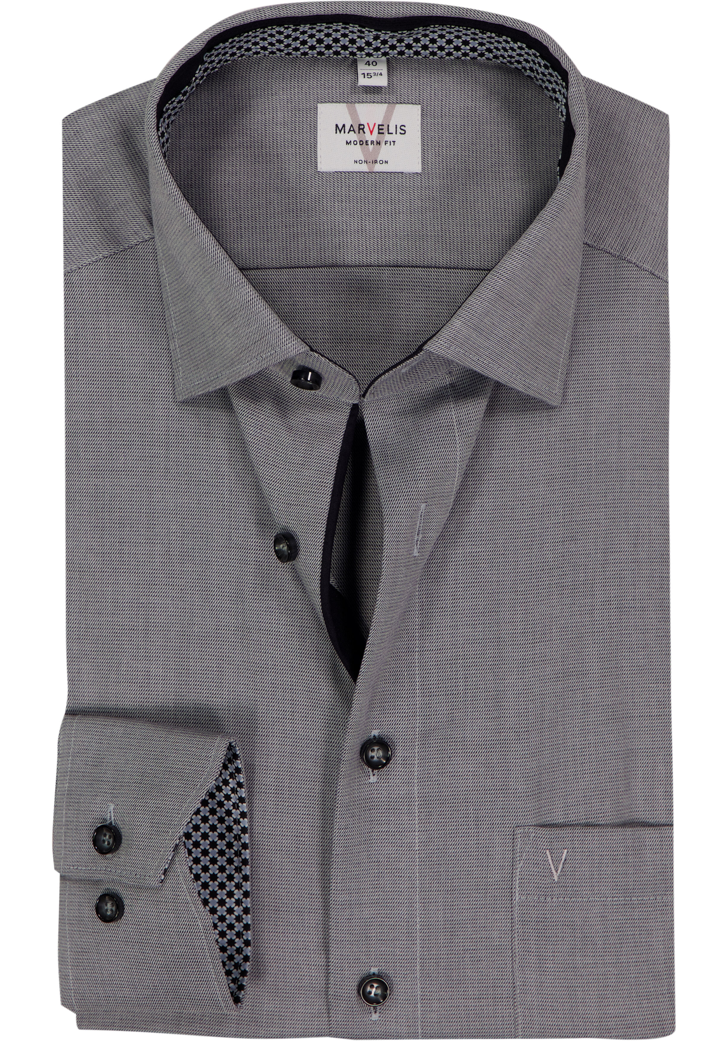 MARVELIS modern fit overhemd, twill, zilvergrijs