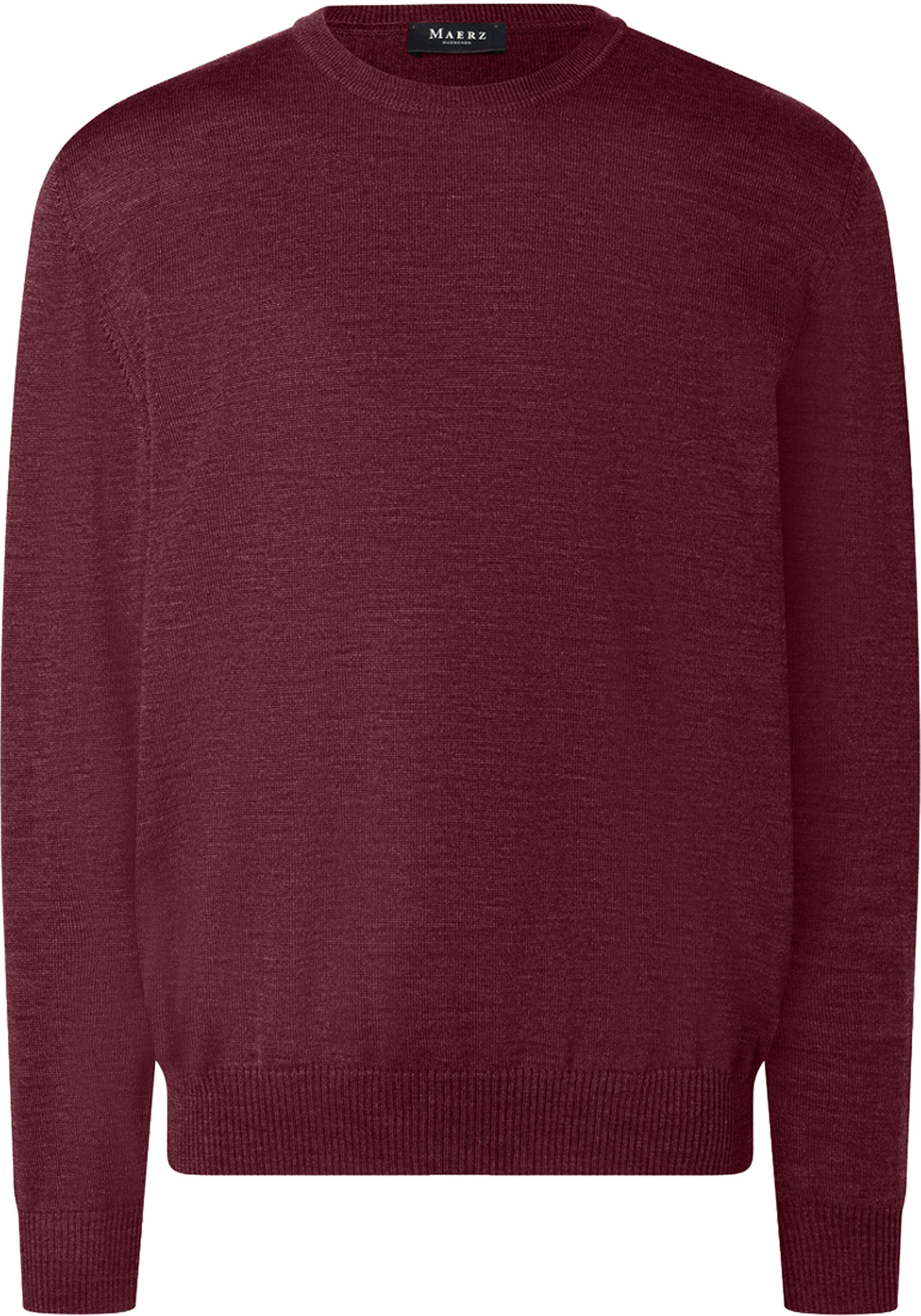 MAERZ Classic Fit heren trui met O-hals wol, bordeaux rood