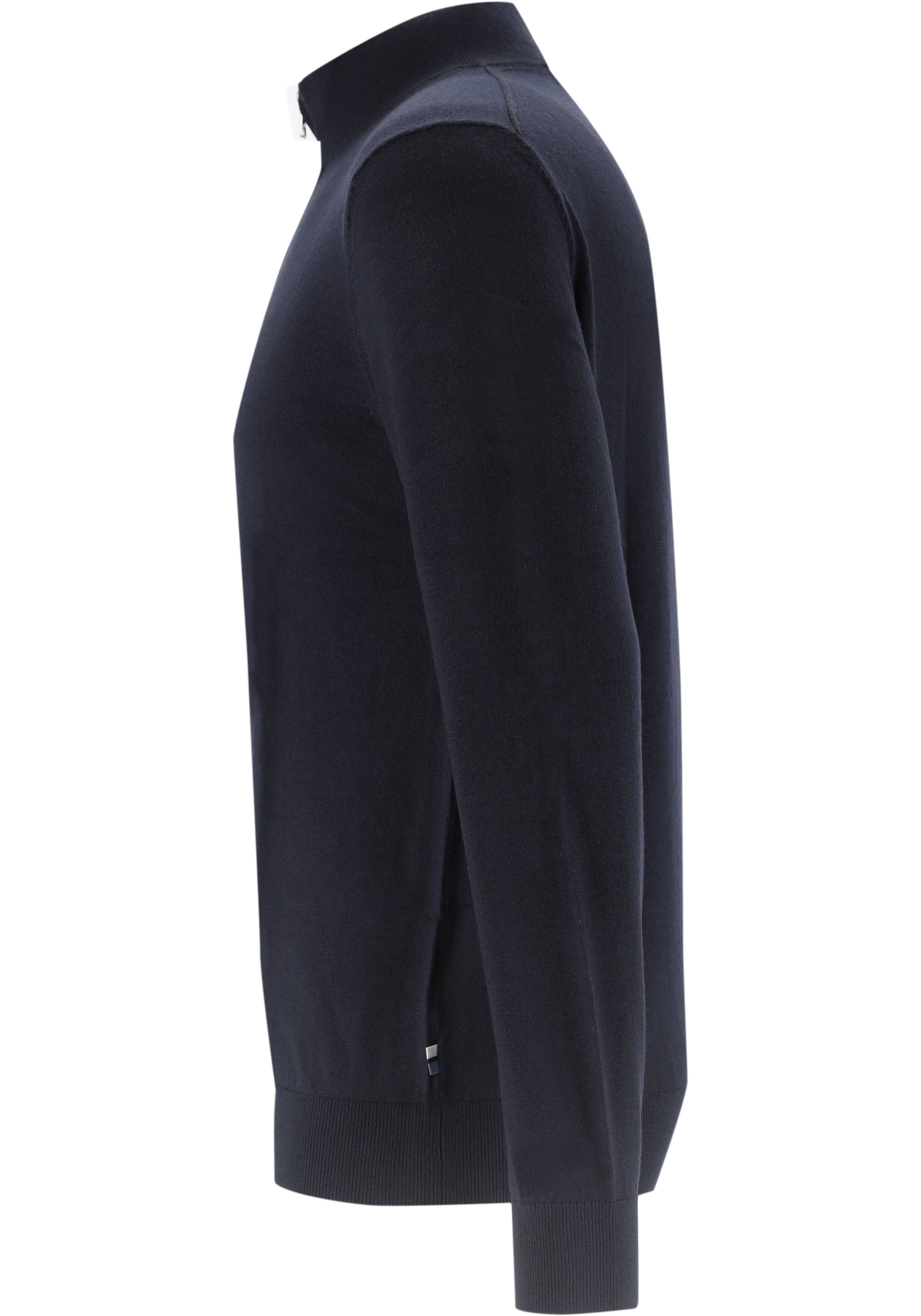OLYMP modern fit half zip trui wol, korte rits, marine blauw