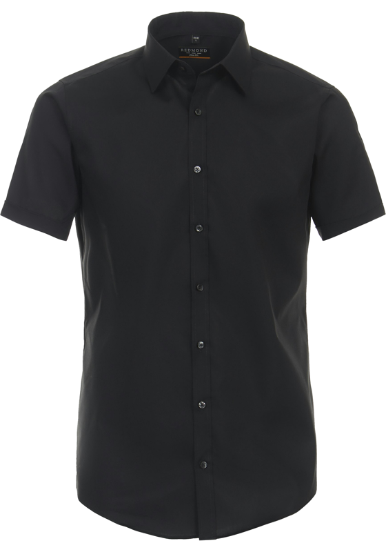 Redmond slim fit overhemd, korte mouw, popeline, zwart Redmond slim fit overhemd, korte mouw, popeline, zwart