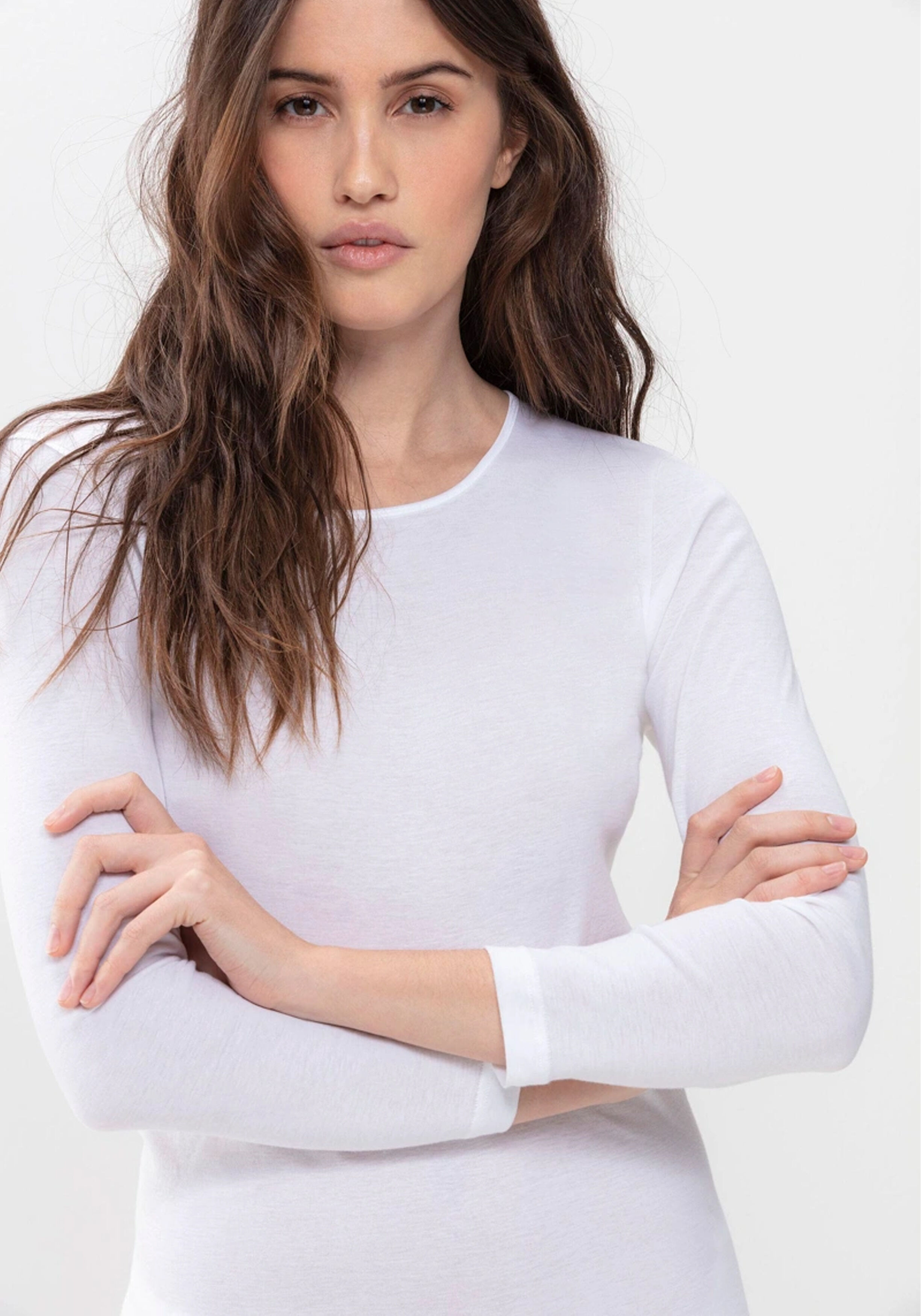 Mey dames T-shirt long sleeve Noblesse, T-shirt lange mouw met O-hals, wit