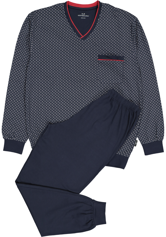 Gotzburg heren pyjama, blauw met rood en wit dessin Gotzburg heren pyjama, blauw met rood en wit dessin