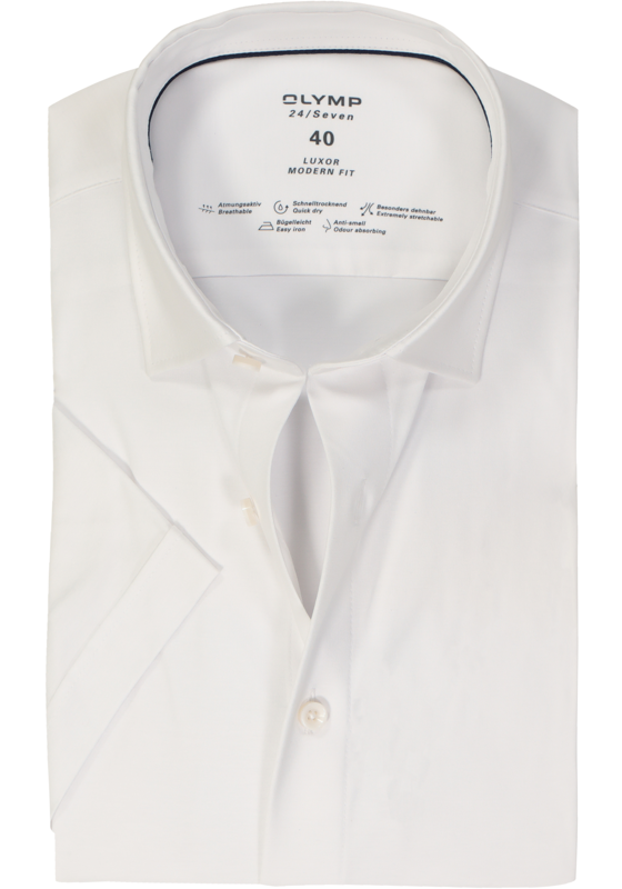 OLYMP Luxor 24/Seven modern fit overhemd, korte mouw, wit tricot OLYMP Luxor 24/Seven modern fit overhemd, korte mouw, wit tricot