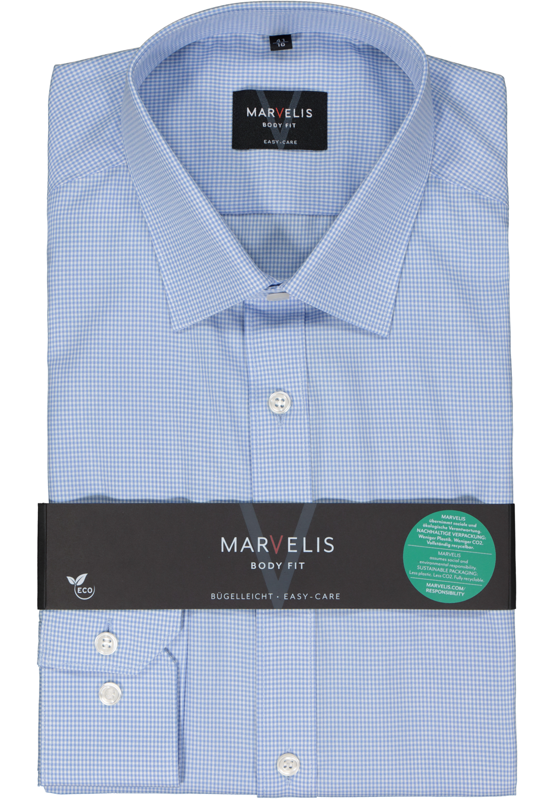 2-4062534756651_marvelis-overhemd_HR MARVELIS body fit overhemd, popeline, lichtblauw geruit