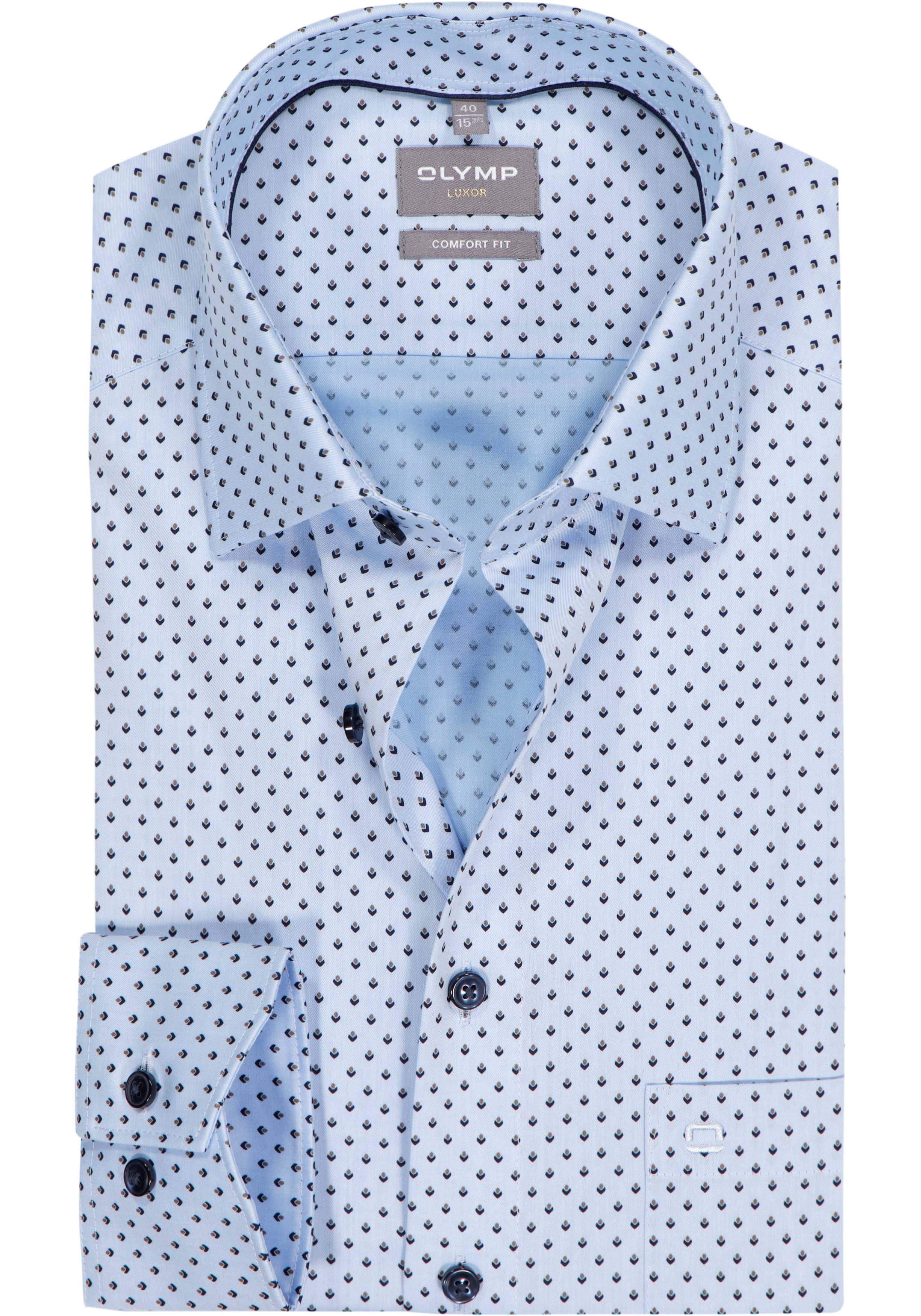 OLYMP Luxor comfort fit overhemd, mouwlengte 7, dobby, licht- met donkerblauw dessin