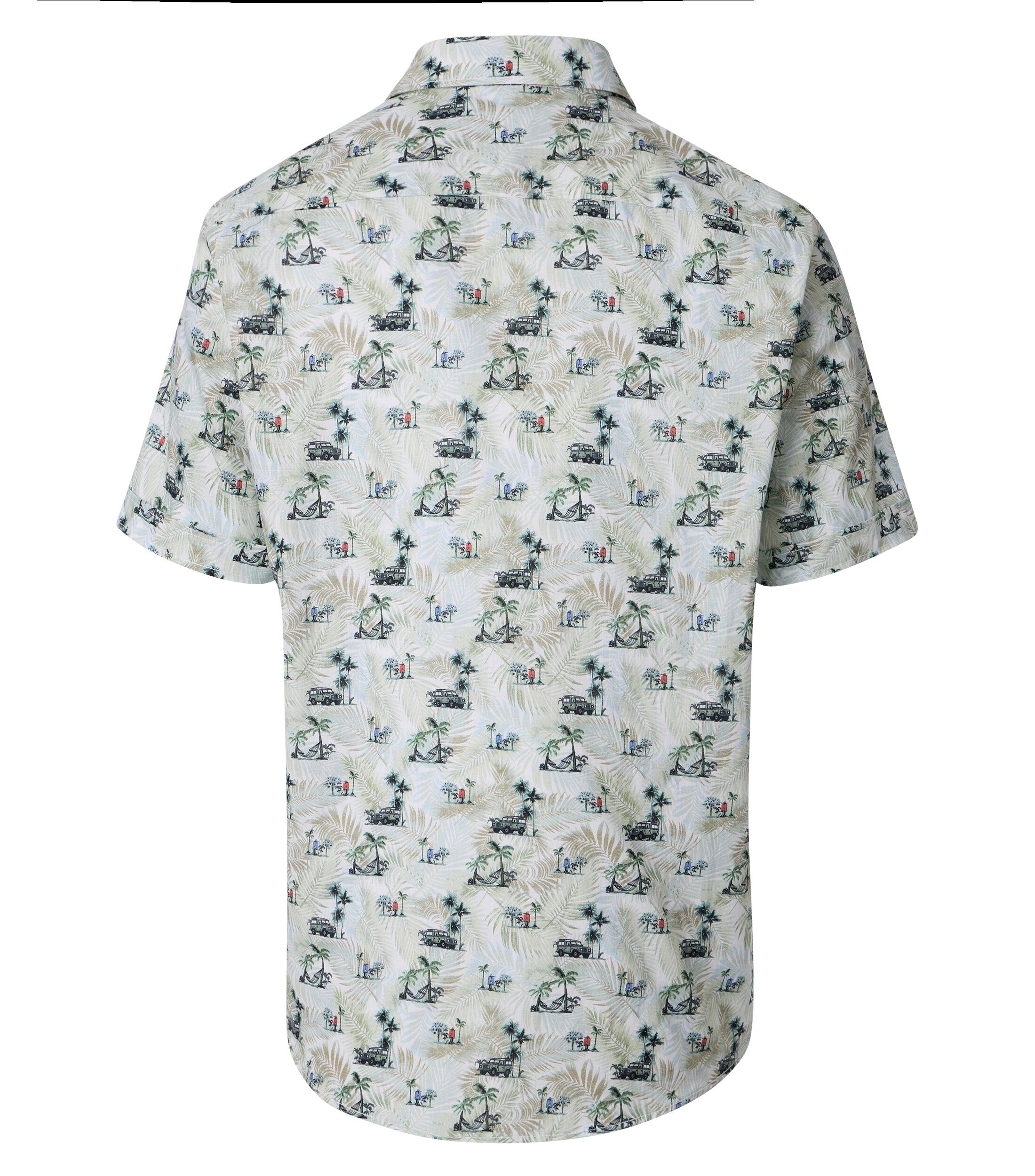 CASA MODA Sport casual fit overhemd, korte mouw, chambray, wit met groen wat rood en blauw dessin