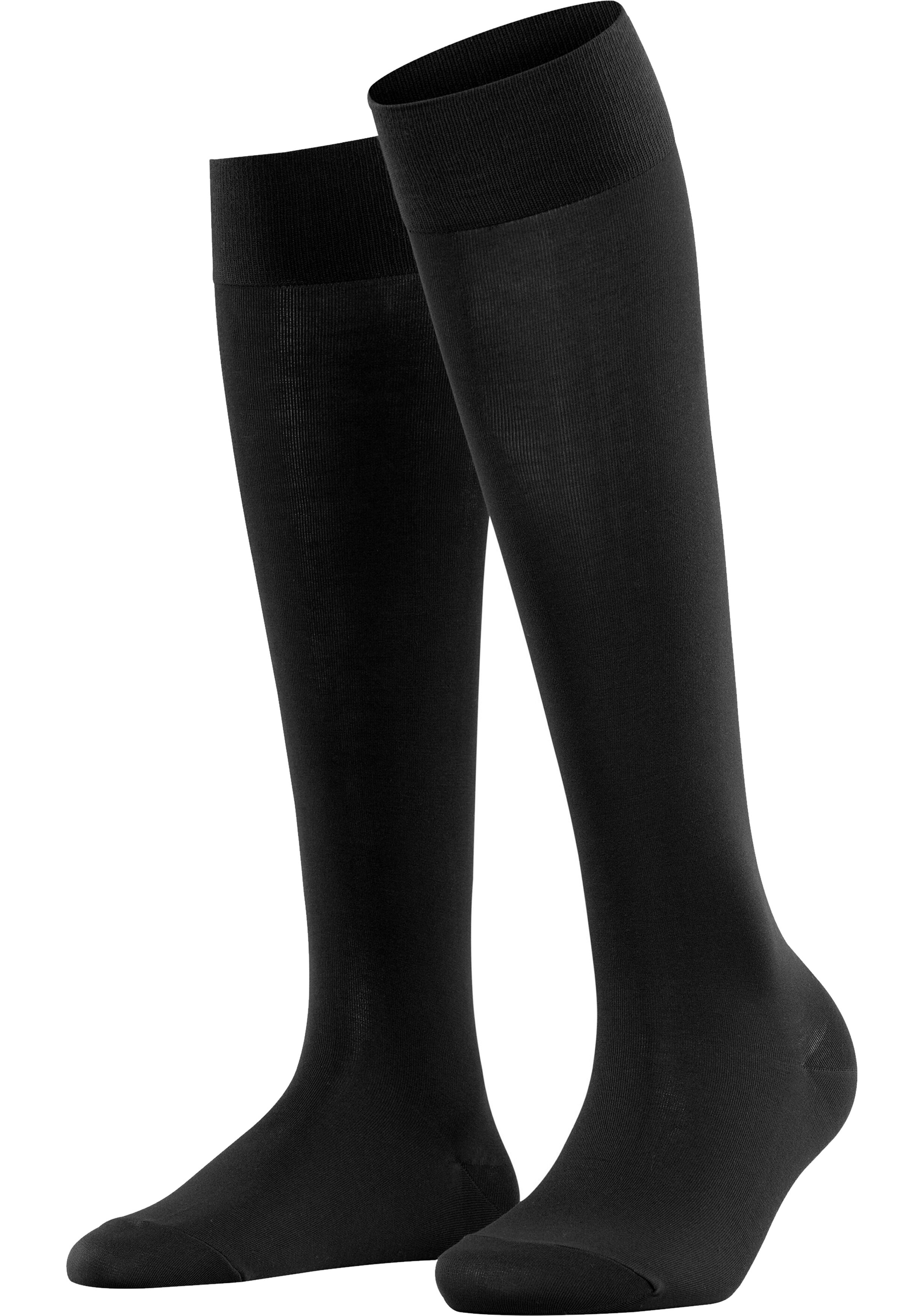 FALKE Cotton Touch dames kniekousen, zwart (black)